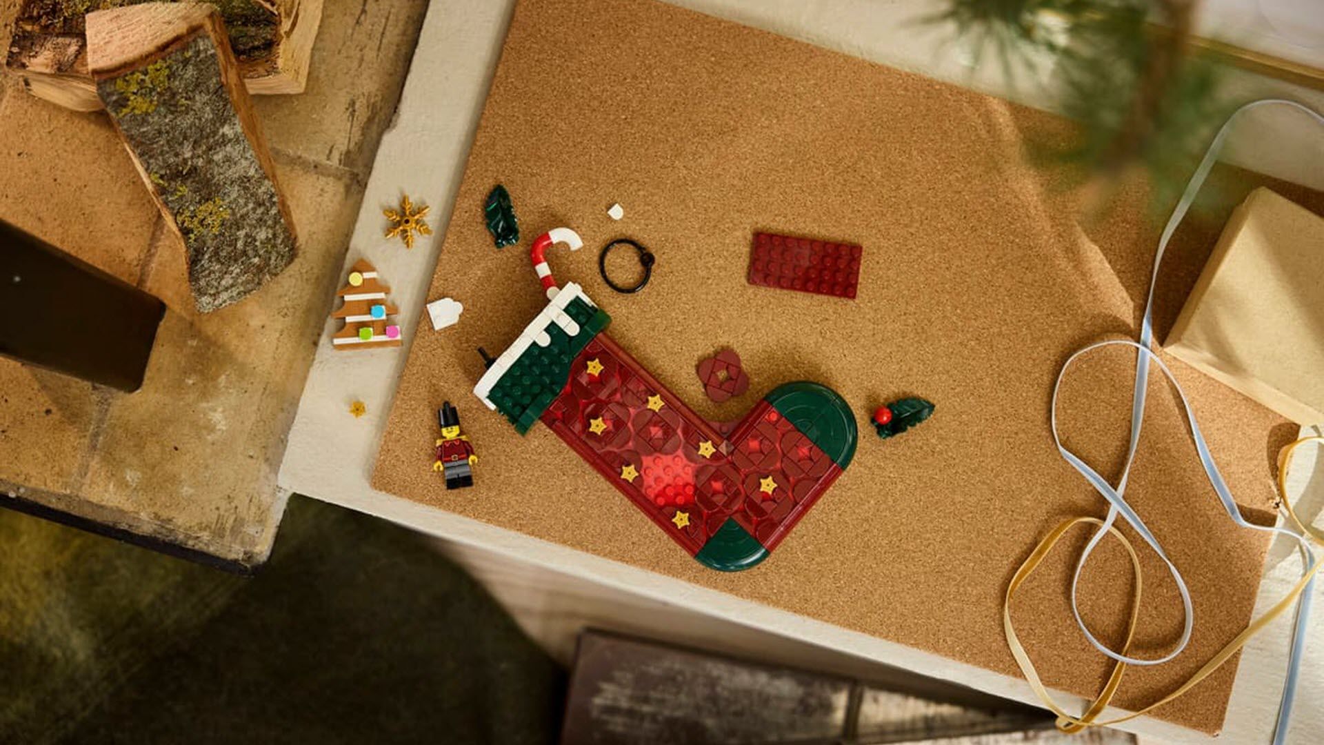 lego christmas stocking being put together