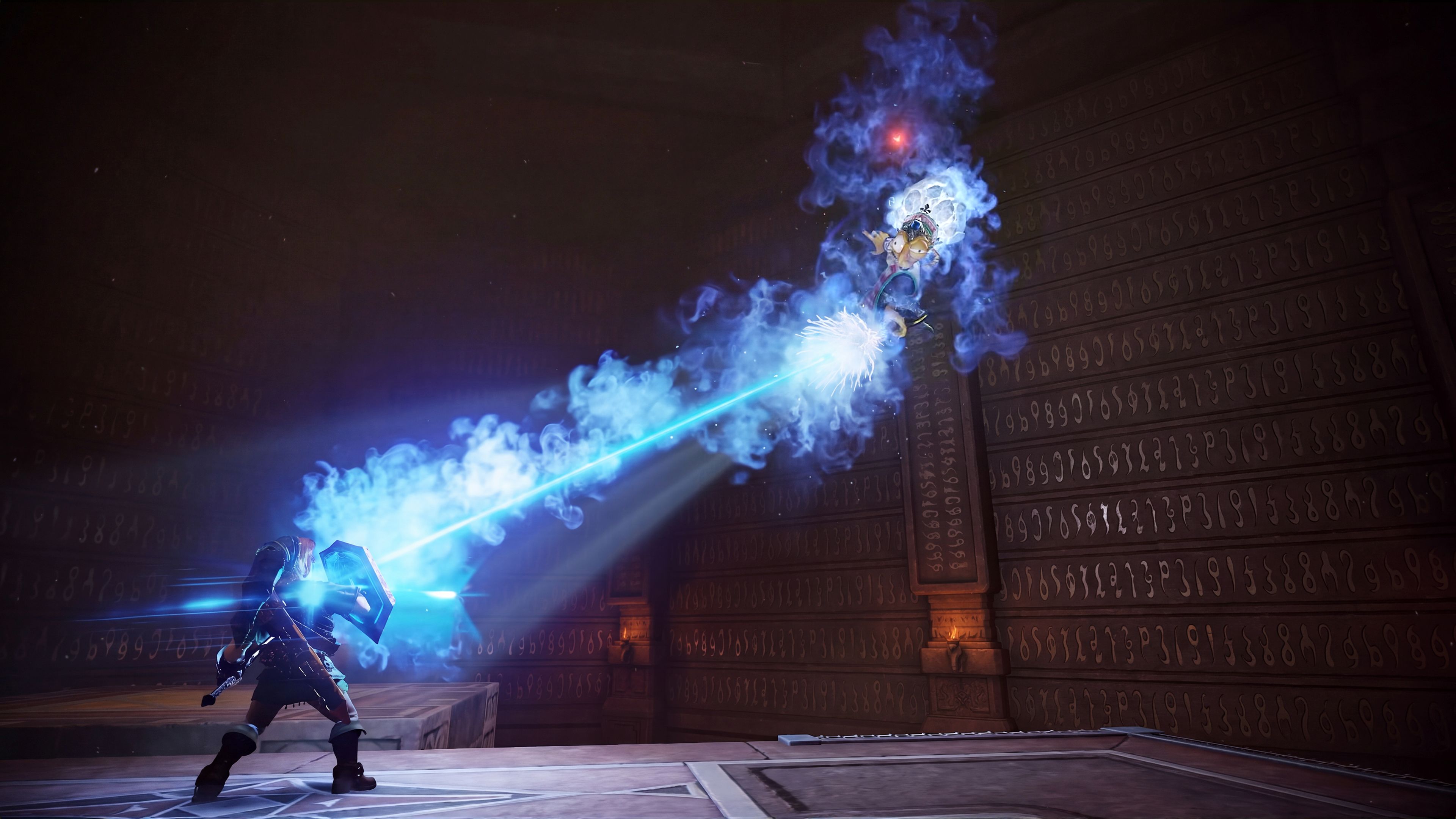 Link fighting Kotake and Koume in the Spirit Temple in the Zelda Ocarina of Time remake on Switch 2
