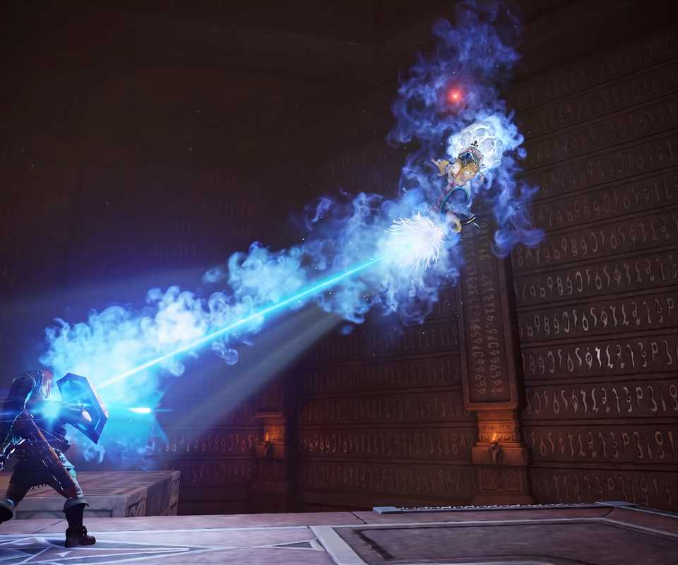 Link fighting Kotake and Koume in the Spirit Temple in the Zelda Ocarina of Time remake on Switch 2