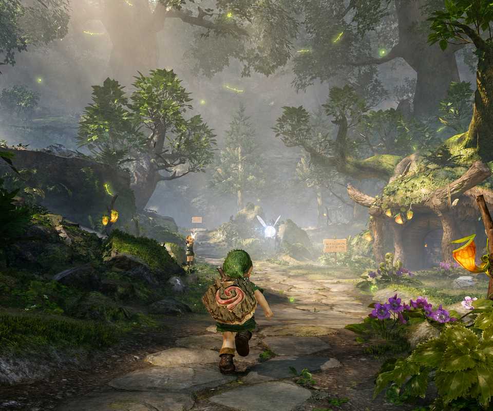 Link running through Kokiri Forest in the Zelda Ocarina of Time remake on Switch 2