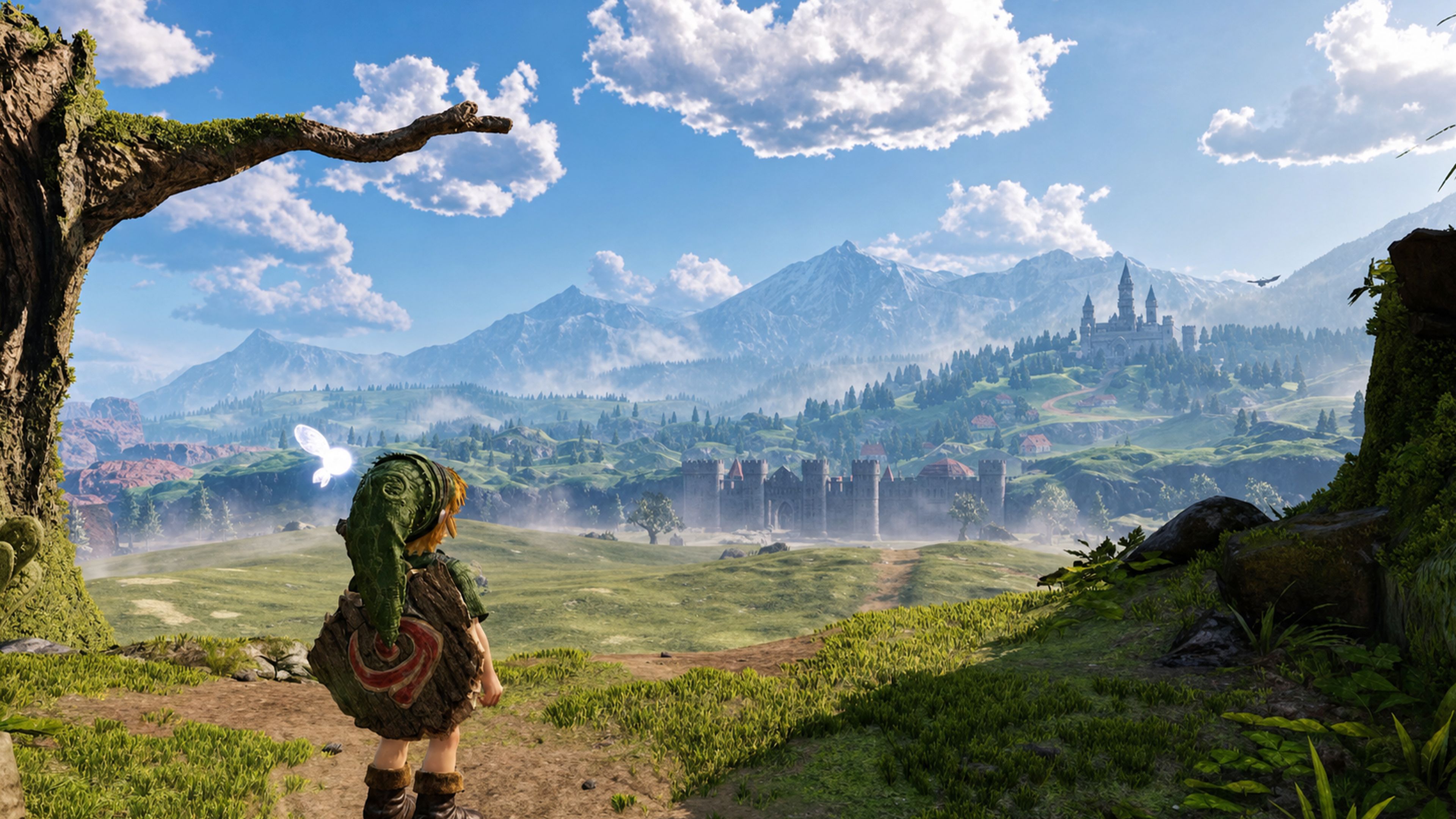 Link stepping out into Hyrule Field in the Zelda Ocarina of Time remake on Switch 2