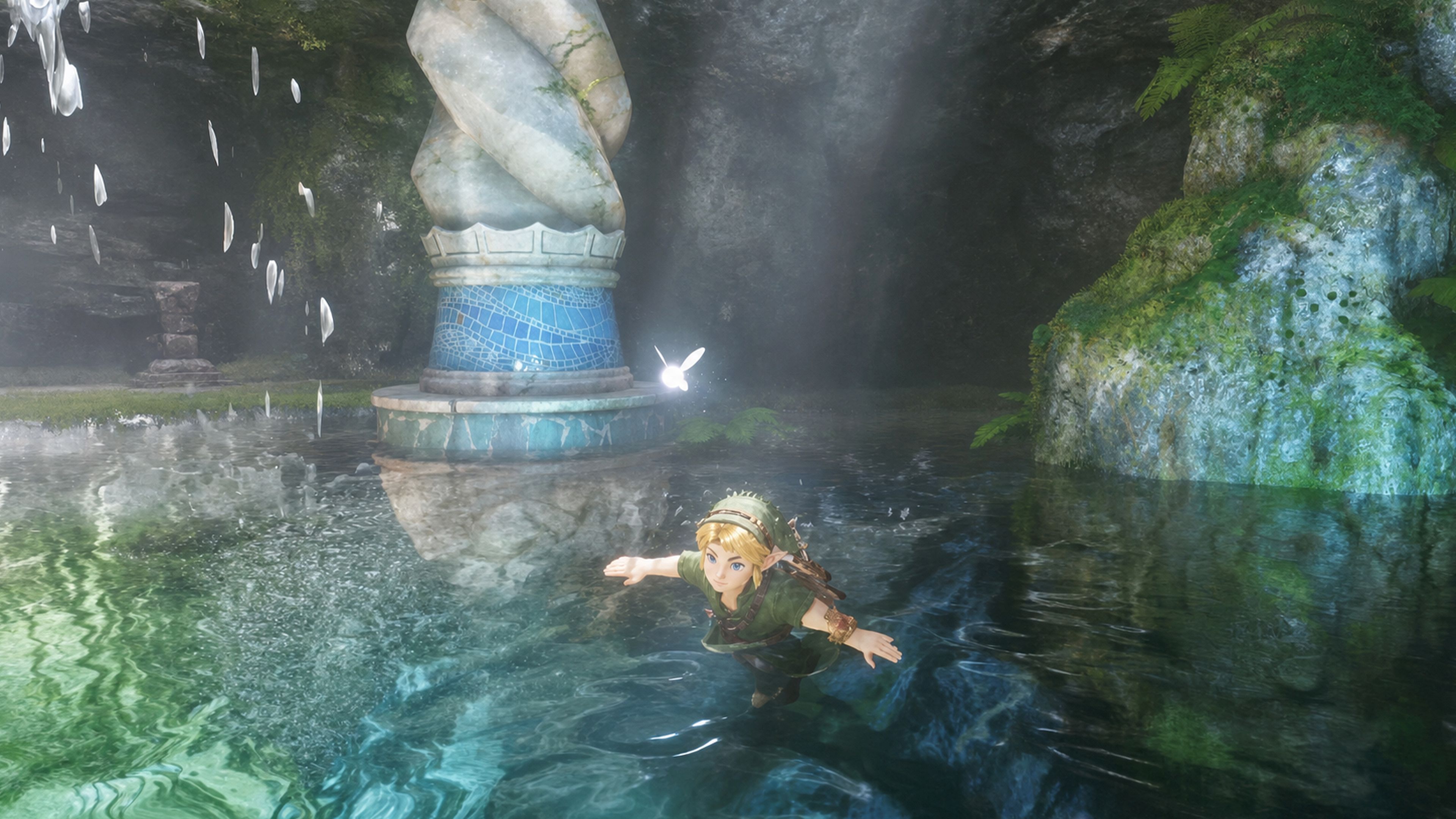 Link swimming in Zora's Domain in the Zelda Ocarina of Time remake on Switch 2