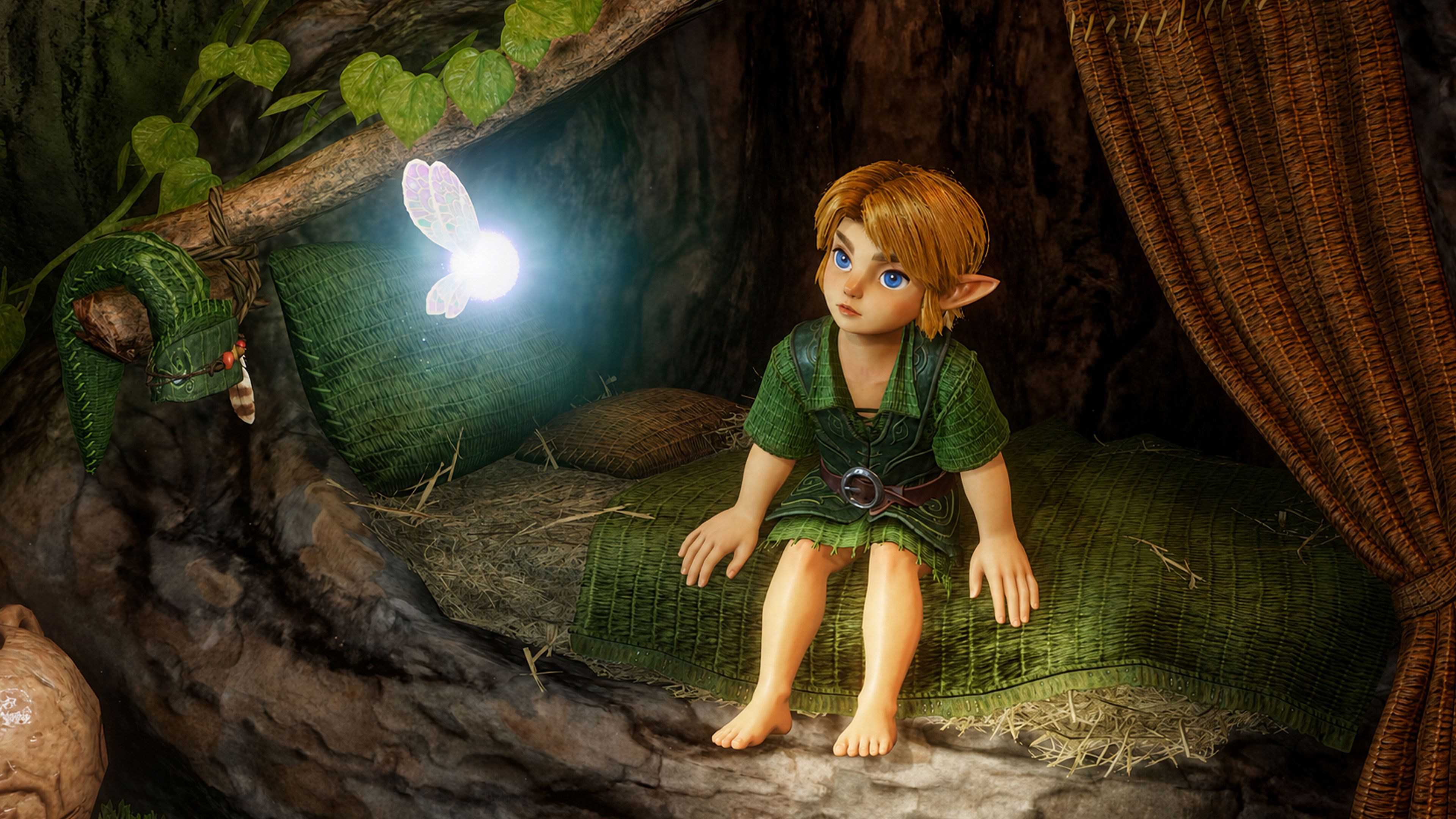 Link talking to Navi from his bed in the Zelda Ocarina of Time remake on Switch 2