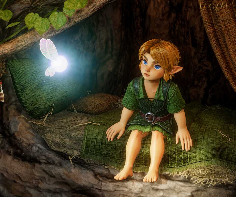Link talking to Navi from his bed in the Zelda Ocarina of Time remake on Switch 2