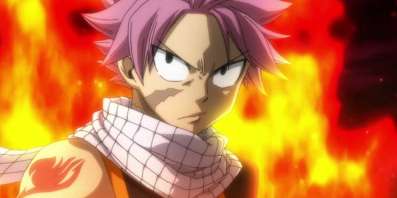 A determined Natsu unleashes his Fire Dragon Slayer Magic in Fairy Tail.