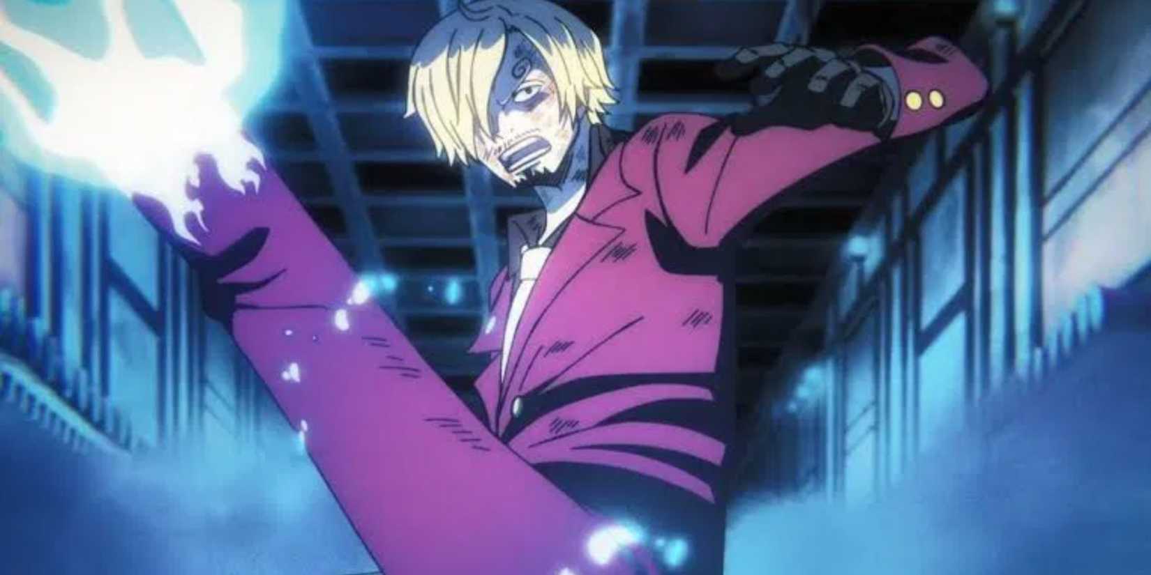 Sanji prepares to kick Queen with Ifrit Jambe in One Piece.