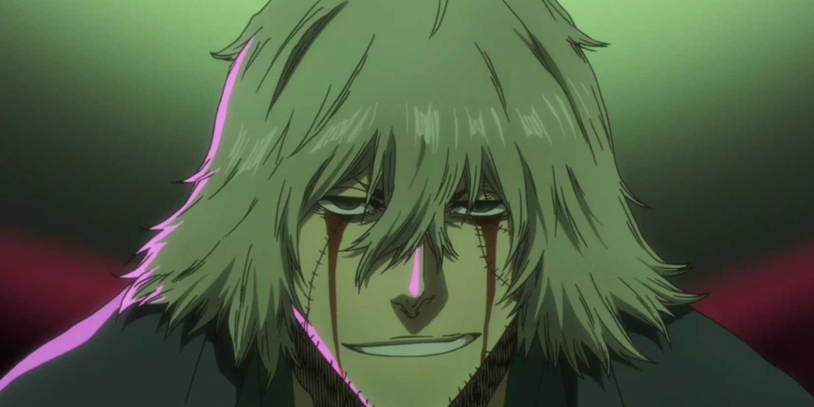 Kisuke Urahara smiles as his Bankai reconstructs his eyes against Askin in Bleach: TYBW.