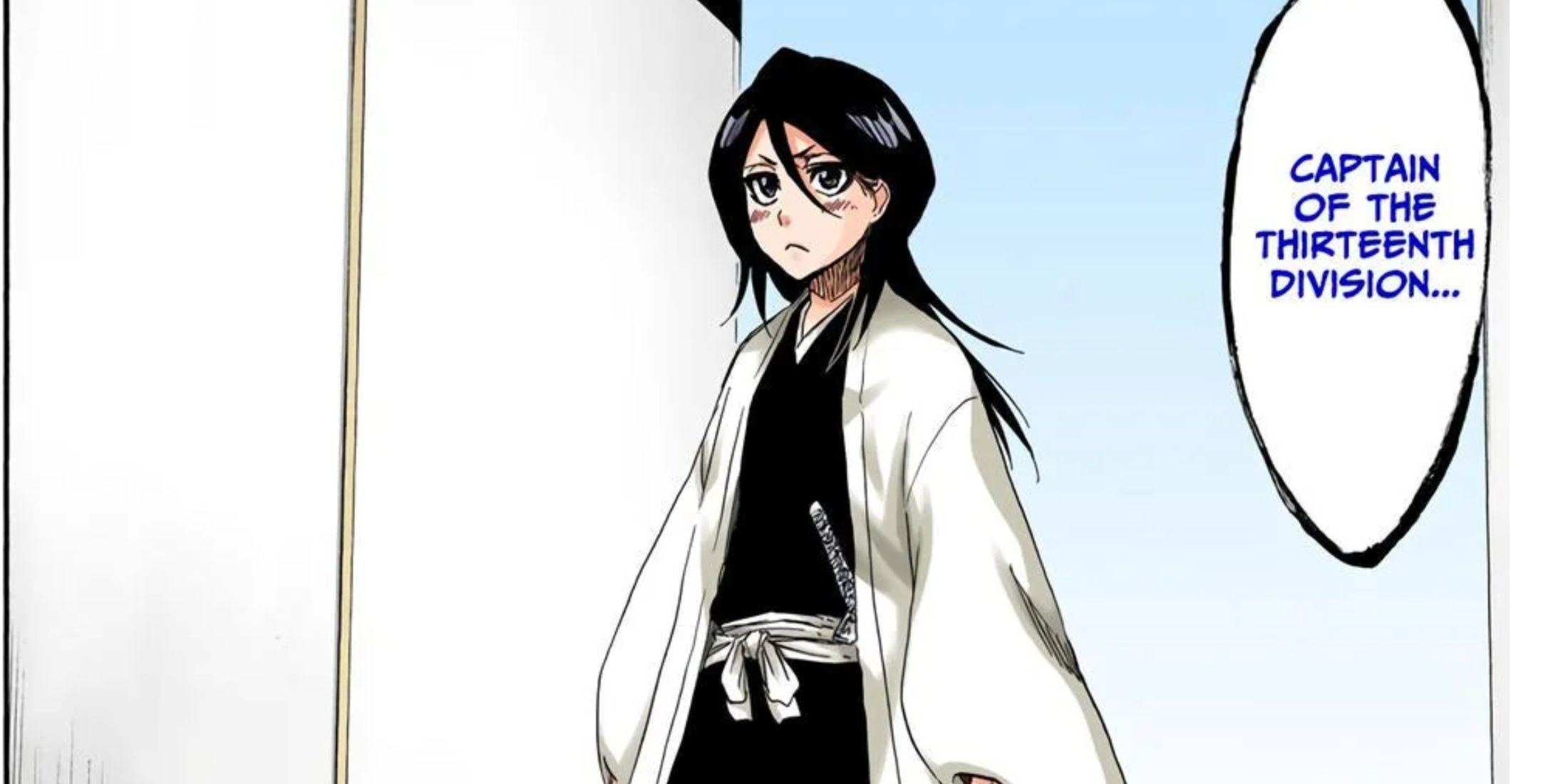 Rukia Kuchiki debuts as the new Captain of Squad 13 in the Bleach manga.