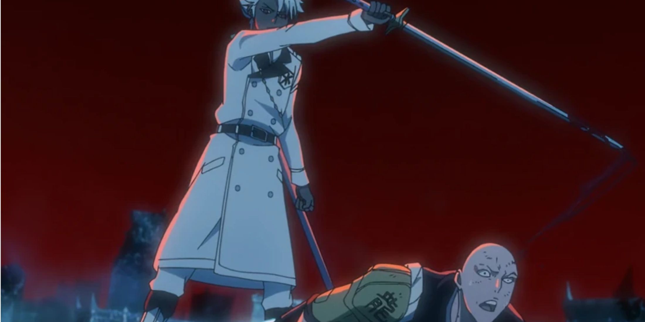A zombified Toshiro slashes Ikkaku in the back in Bleach: The Thousand-Year Blood War.
