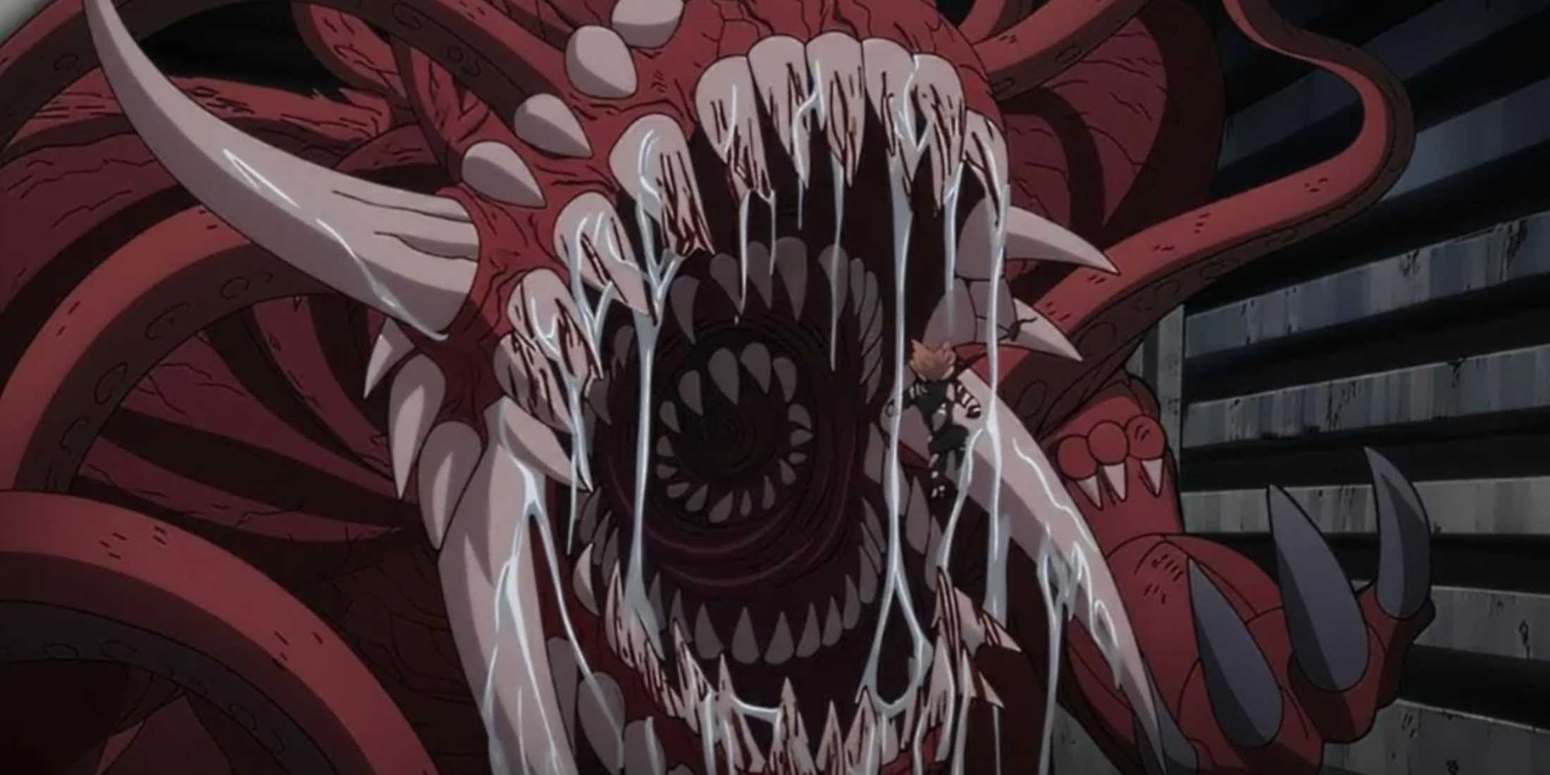 Monster King Orochi attampts to eat Garo in One-Punch Man.