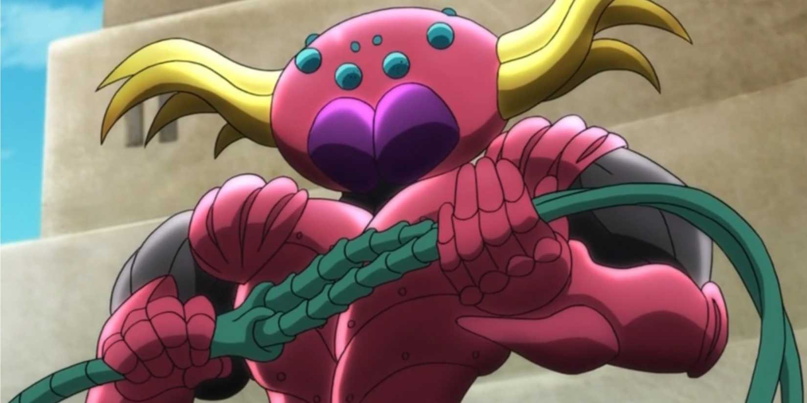 Friesia stands guard outside Baste Dungeon with her whip in The Seven Deadly Sins