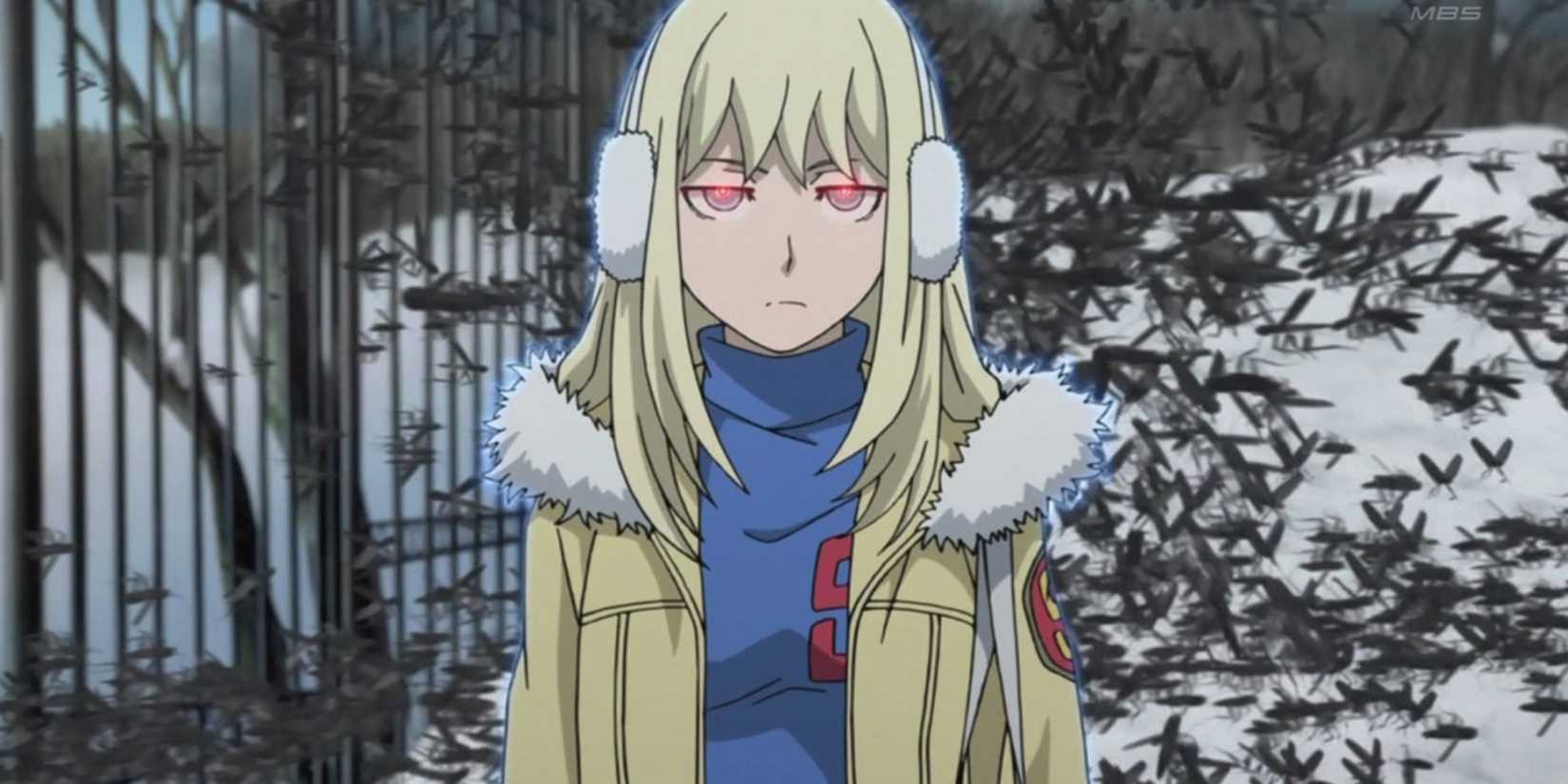 Tanya Akulova controls a swarm of insects while facing soldiers in Darker Than Black.