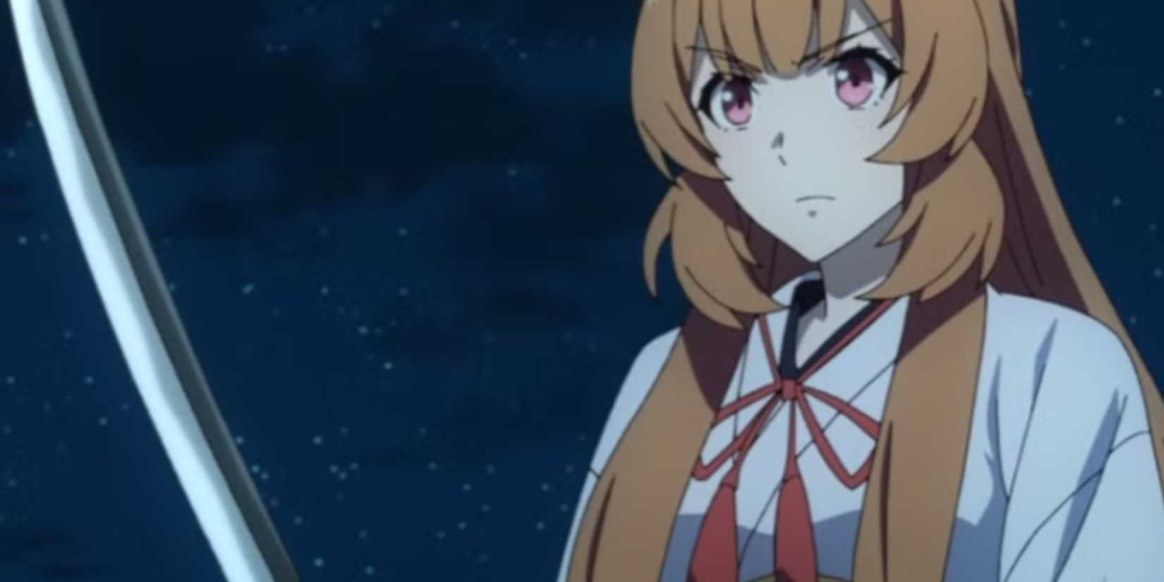 Raphtalia wields her katana while fighting a monster at night in Rising of the Shield Hero.