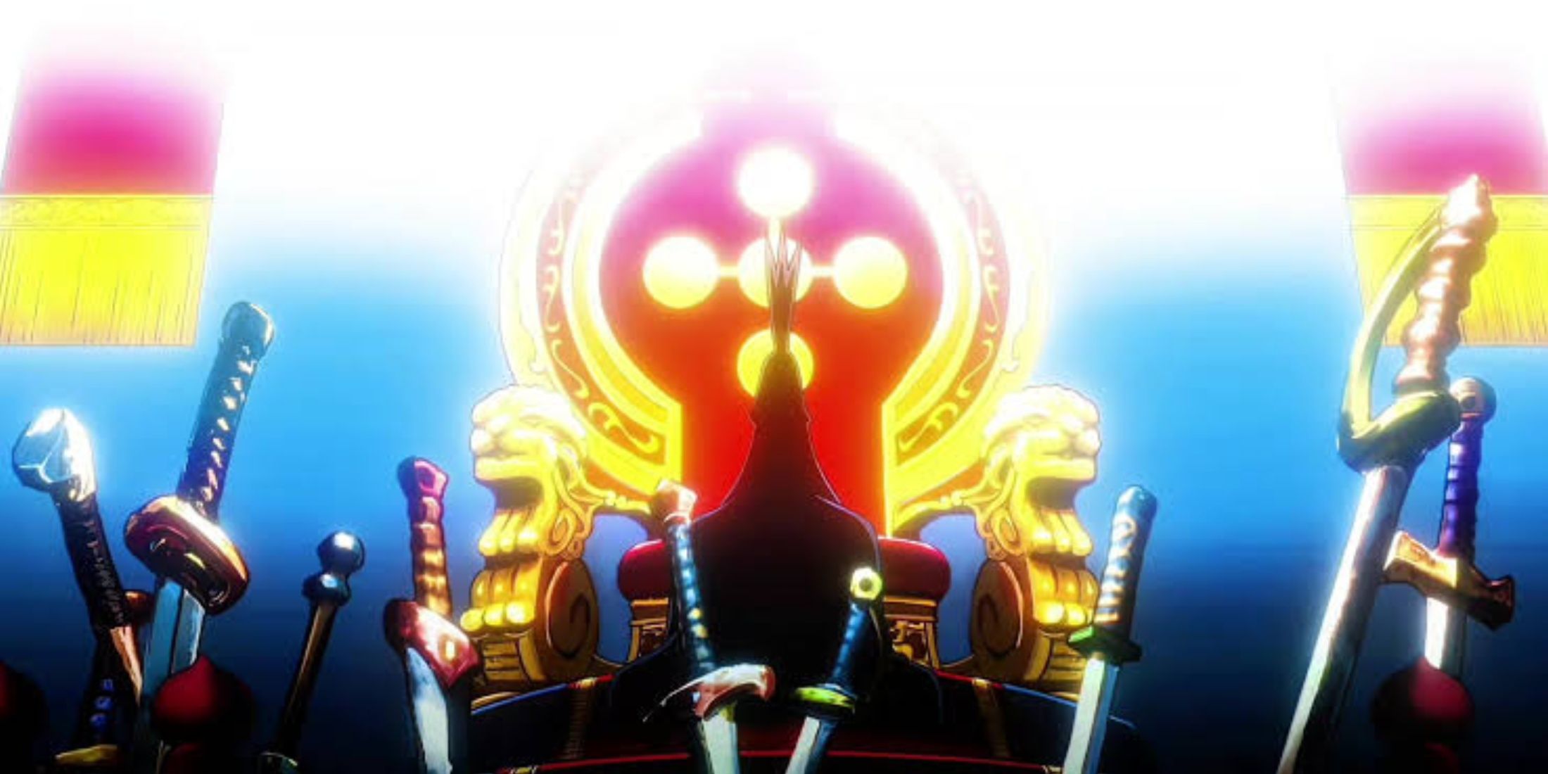 Saint Imu Nerona sits on the Empty Throne in One Piece.