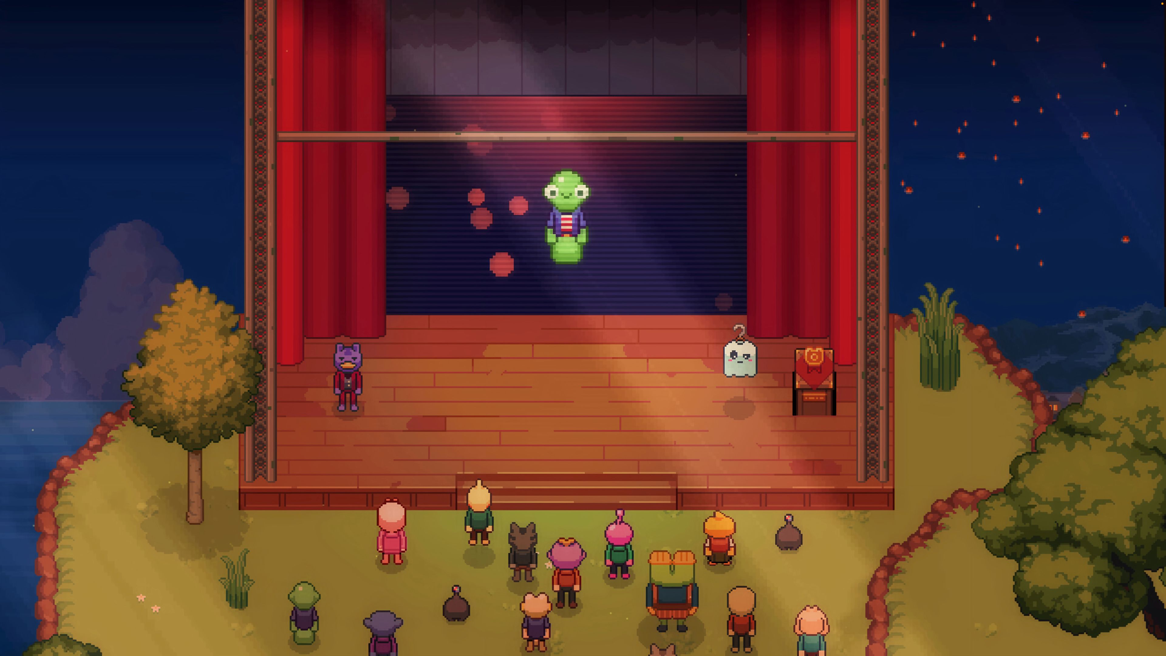 Monsters putting on a show on a stage in Monsterest