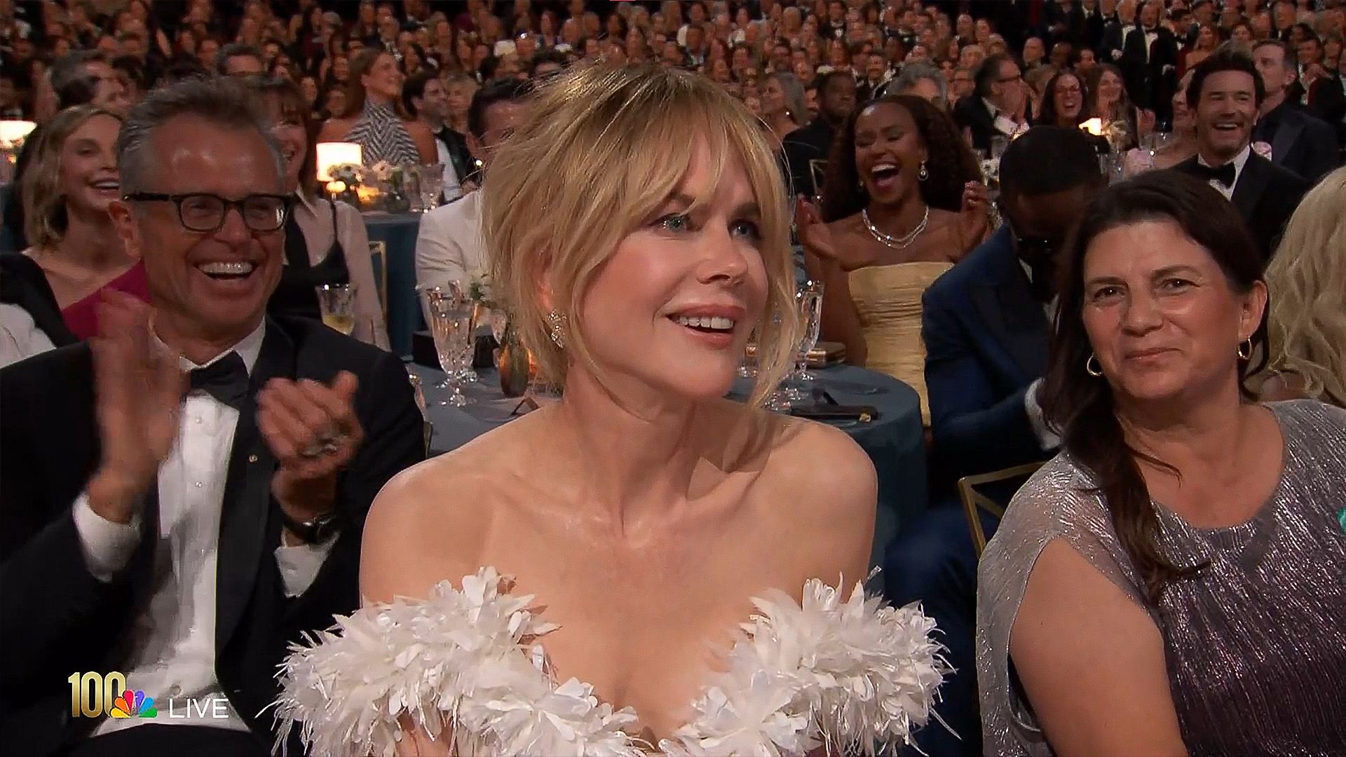 Nicole Kidman 78th primetime emmys close-up audience laughing at joke in background