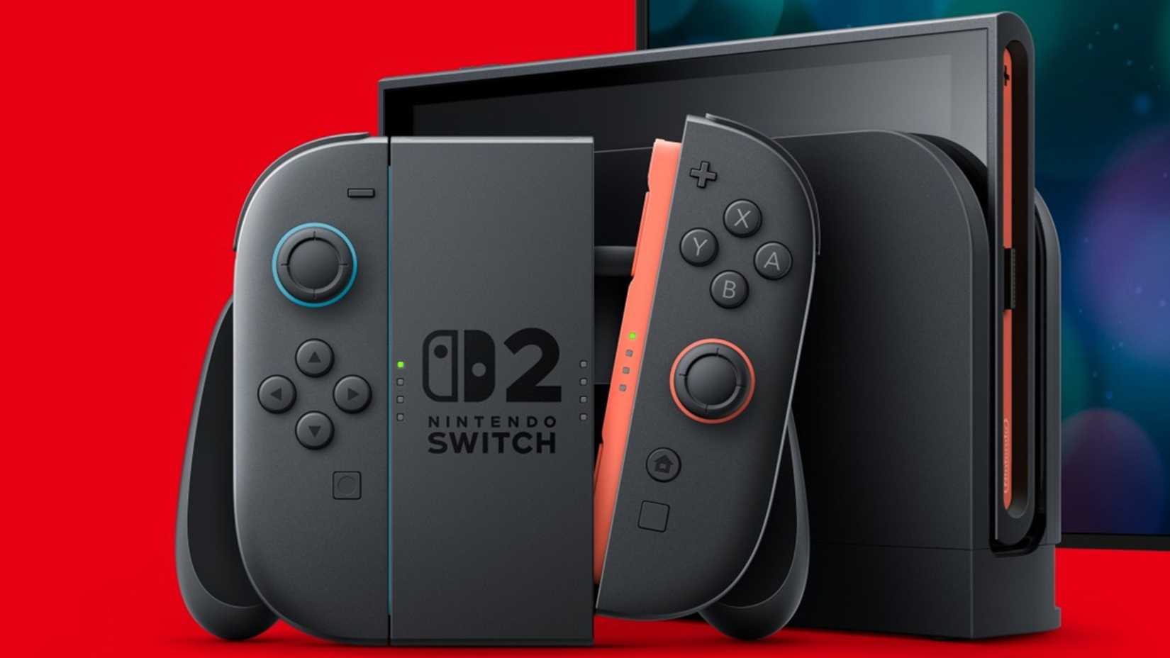 switch 2 console with red background