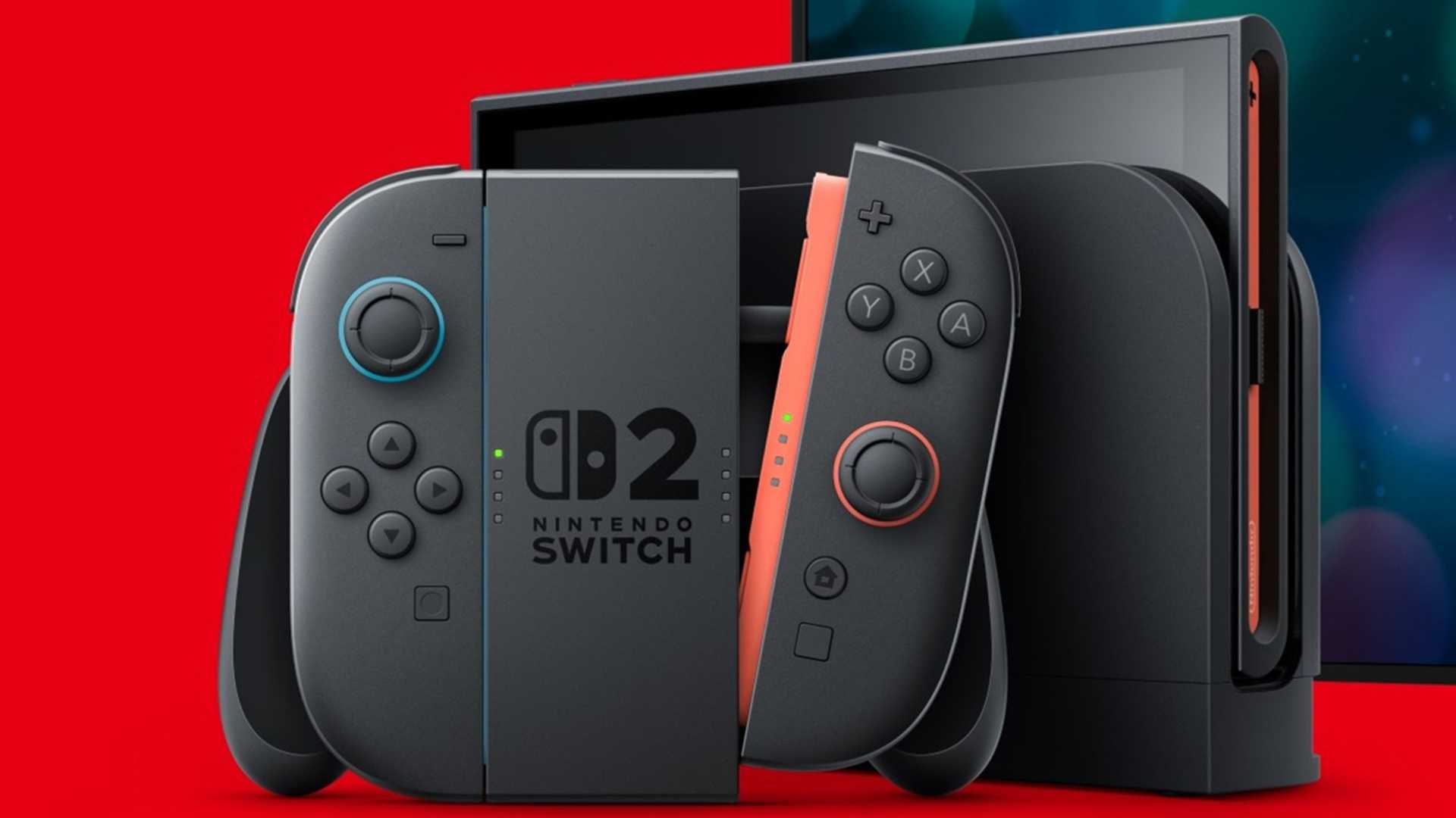 switch 2 console with red background