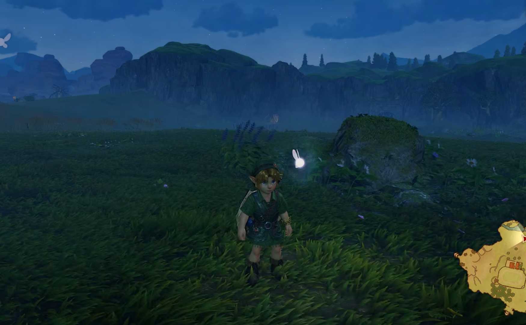 ocarina of time zelda remake Link hyrule field night-1