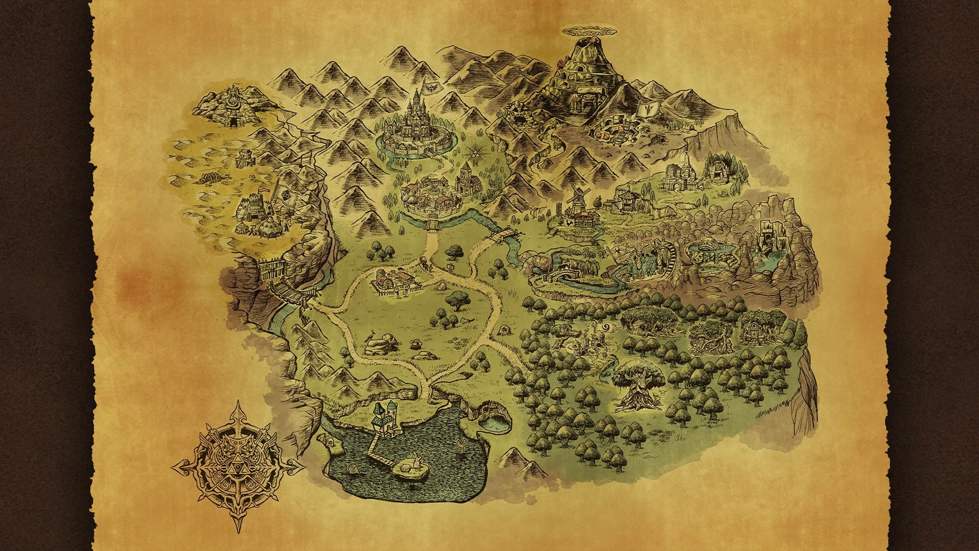 Official map of Hyrule from the Zelda Ocarina of Time remake on Switch 2