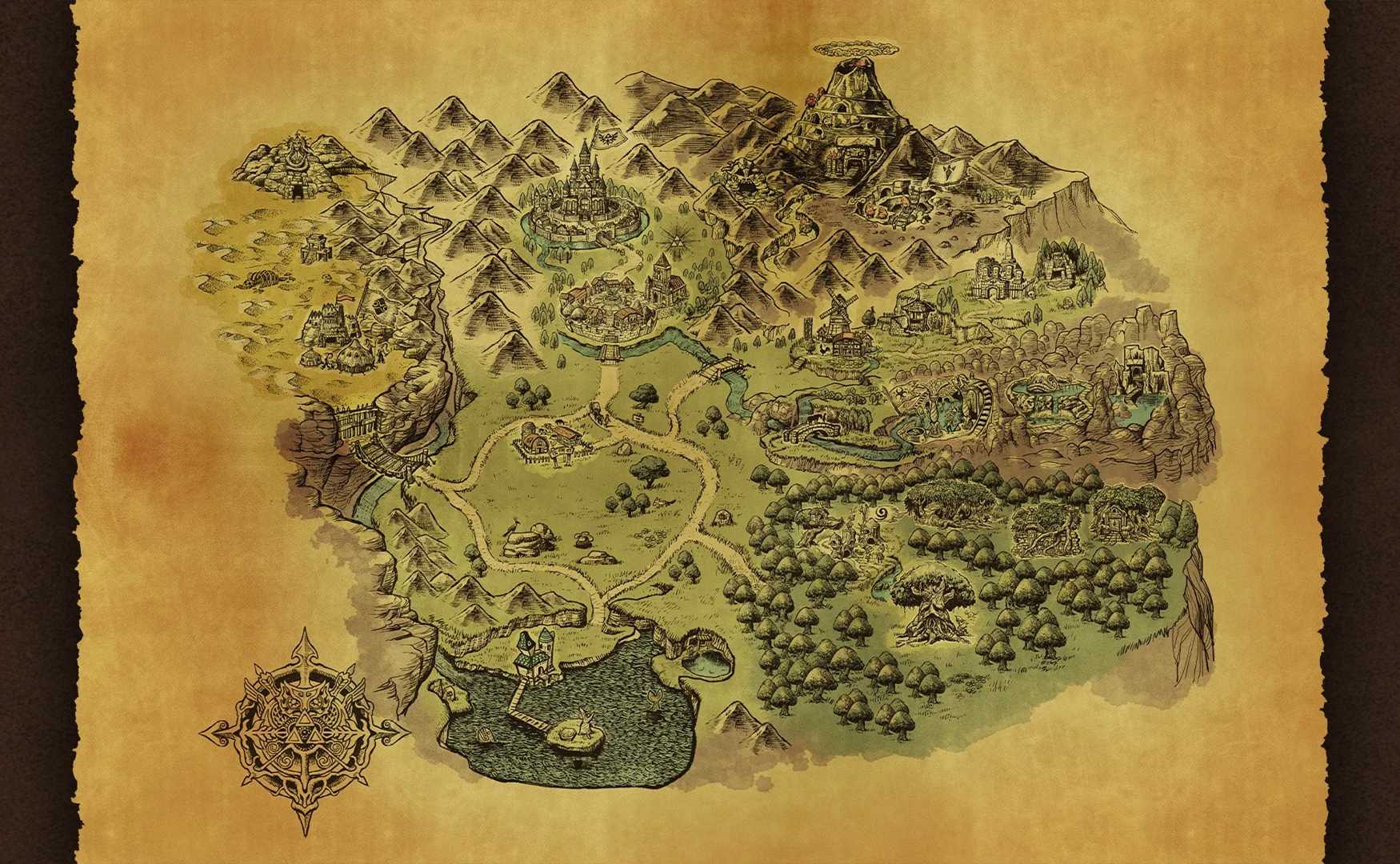Official map of Hyrule from the Zelda Ocarina of Time remake on Switch 2