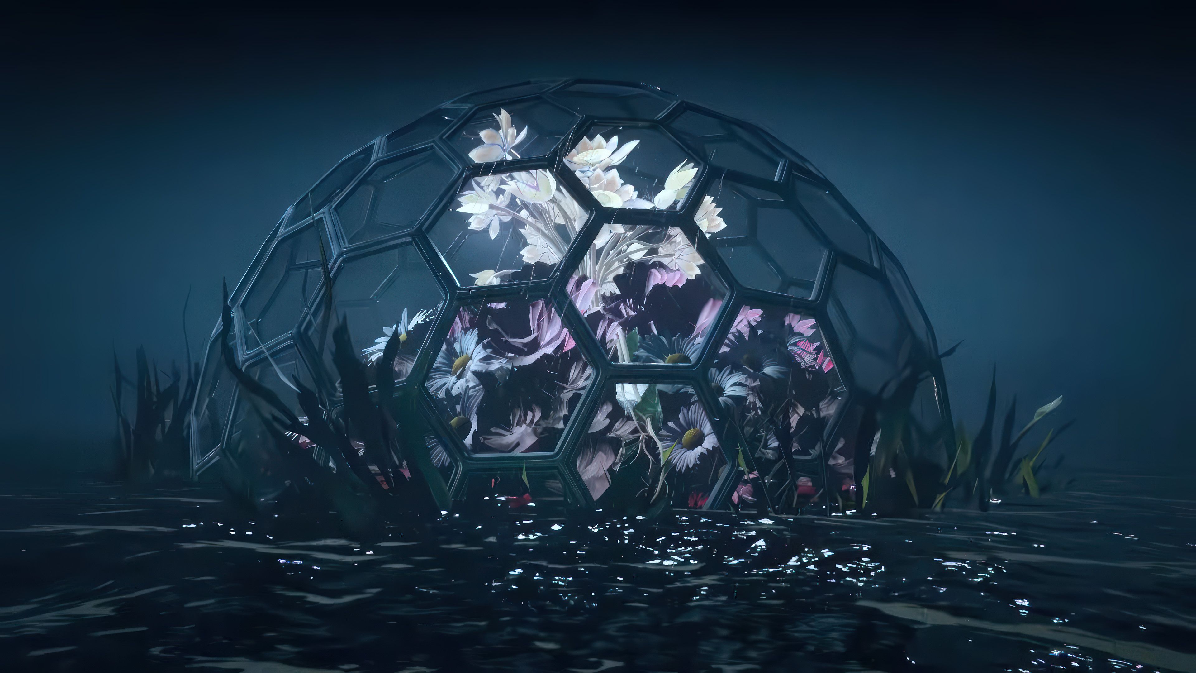 Flowers blooming in an orb
