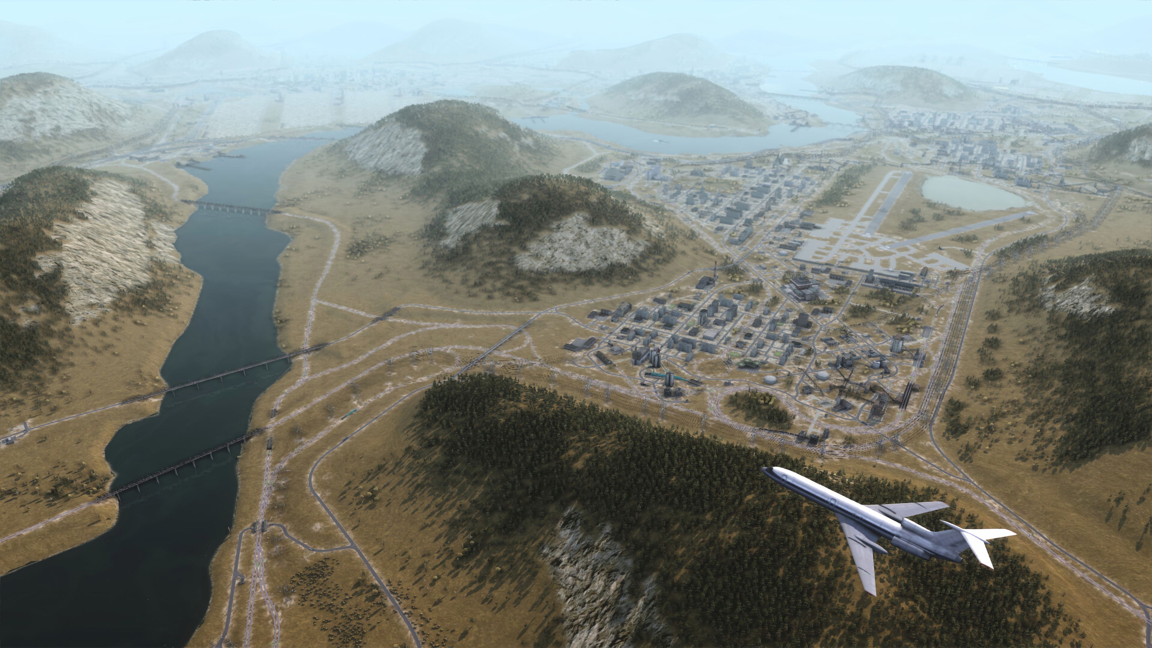 Plane flying over city in Workers and Resources Soviet Republic