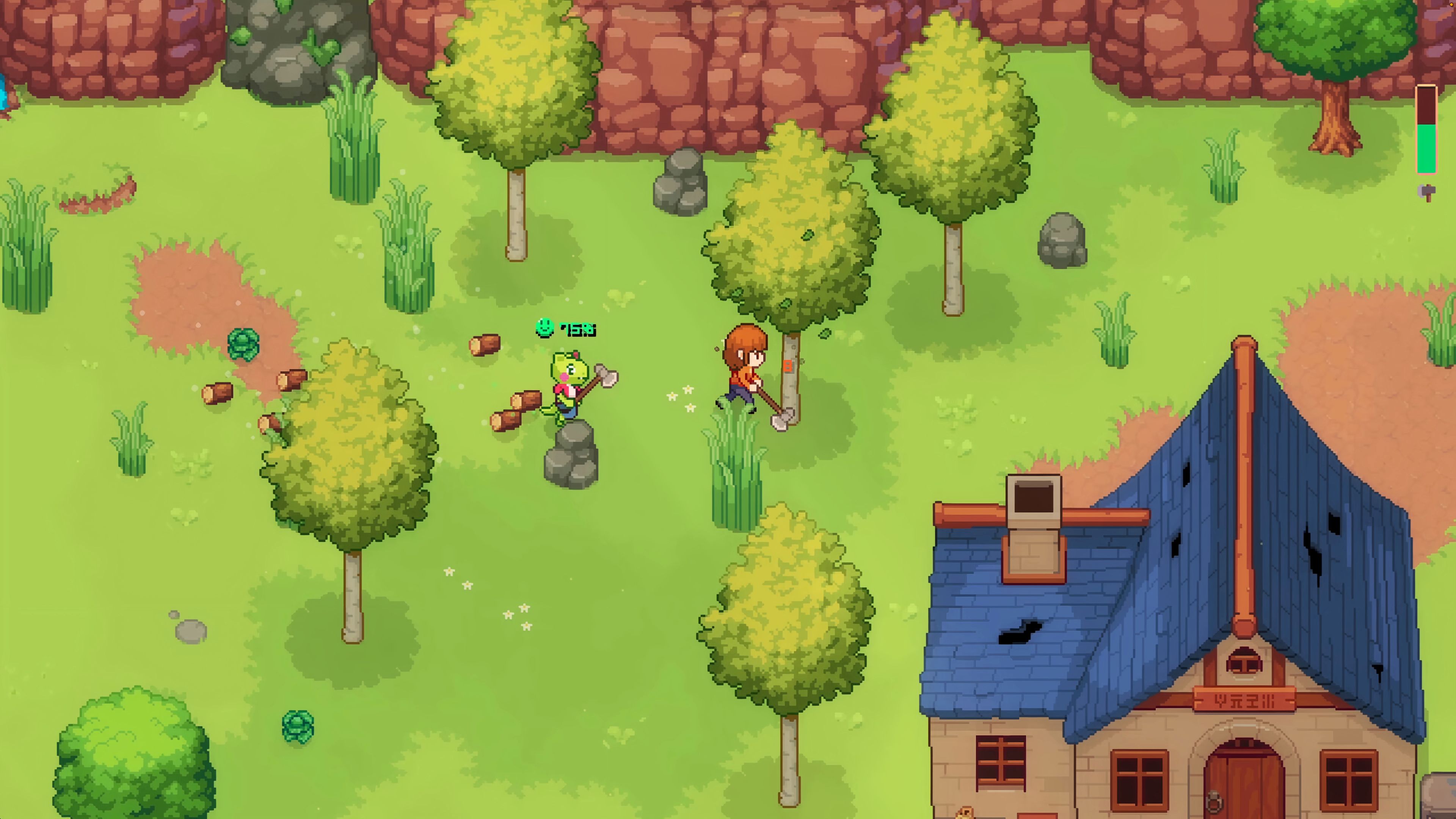 Game Life Sim Baru yang Mirip Stardew Valley dan Undertale di Steam Ini Punya Alur Tak Terduga 15 Player chopping down trees with guest in Monsterest