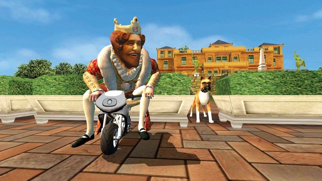 Pocketbike Racer The King on small bike next to dog