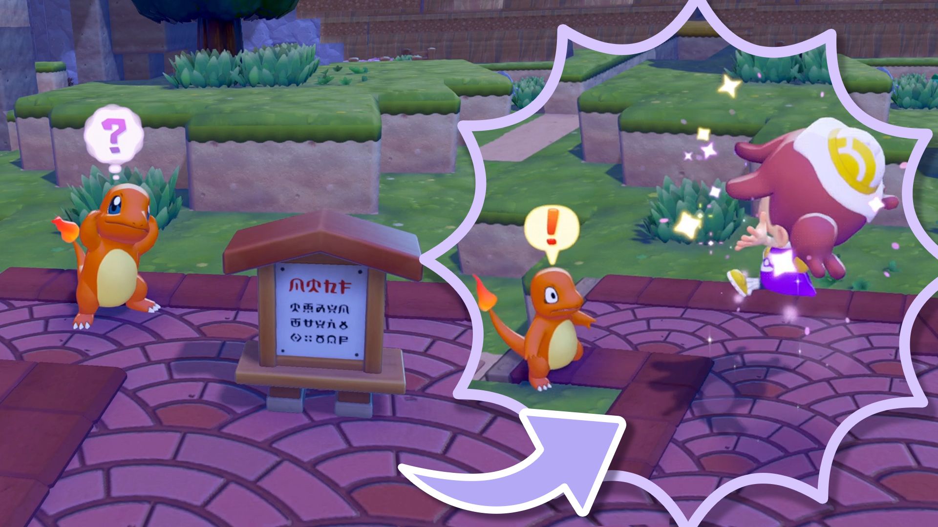 Pokemon Pokopia Ditto transforming with Charmander Halloween