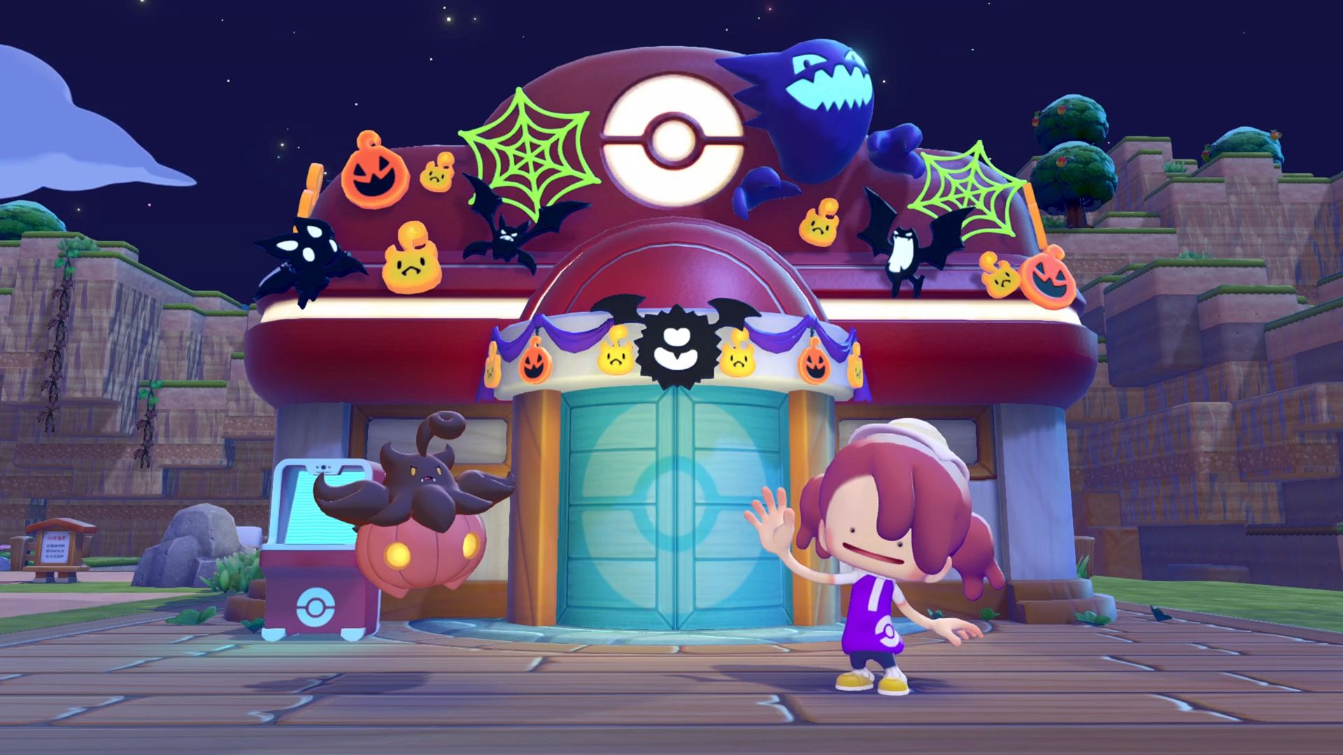 Pokemon Pokopia Ditto with Pumpkaboo and Halloween Pokemon Center