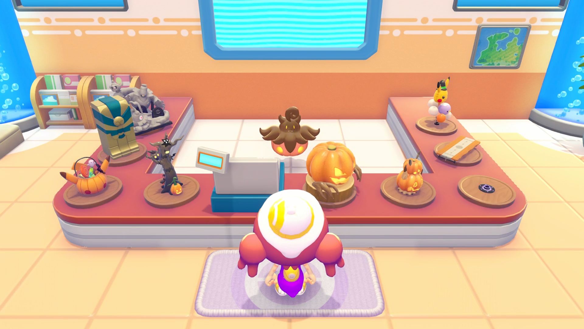 Pokemon Pokopia Ditto with Pumpkaboo inside Halloween Pokemon Center