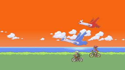pokemon ruby and sapphire starting image of landscape and legendary pokemon