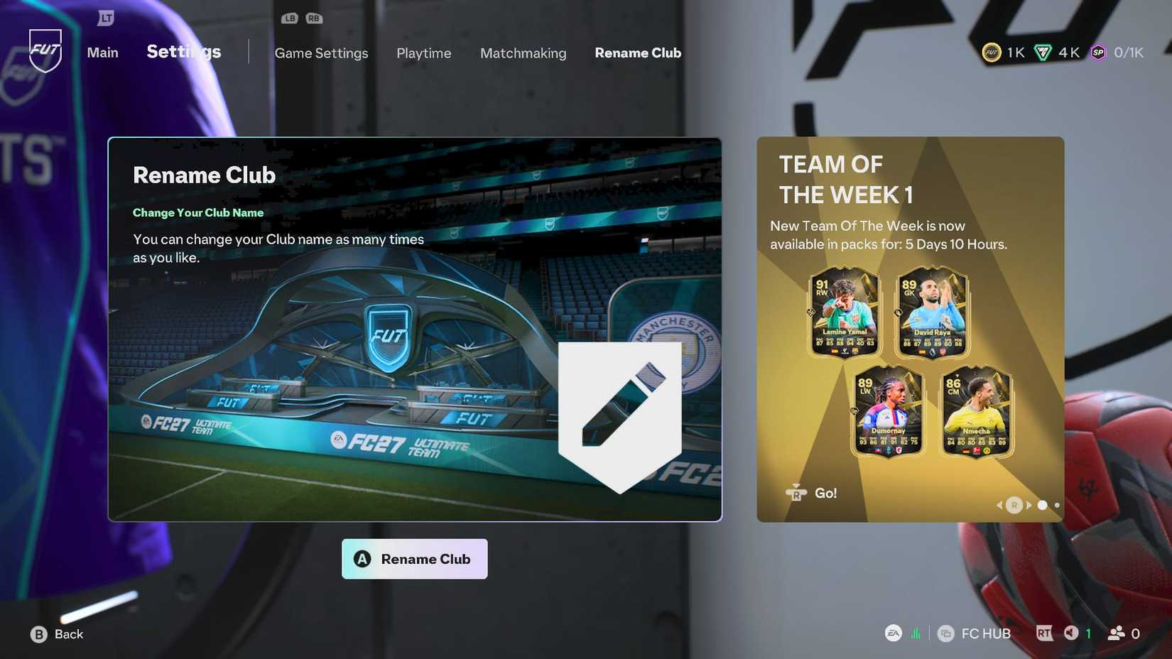 renaming club in ea fc 27 ultimate team