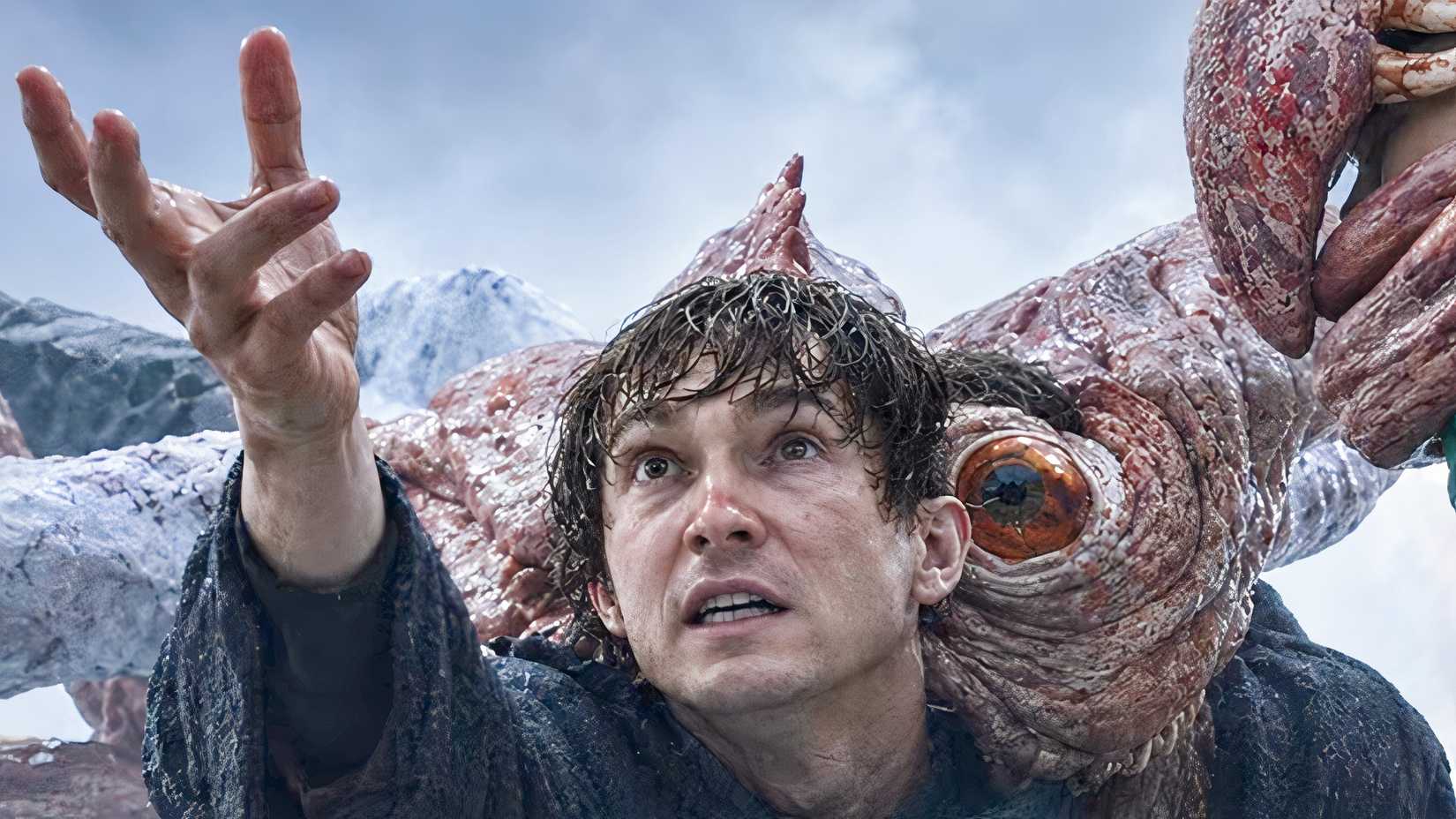 Austin Abrams as Bryan mutating from a virus infection reaching out to someone offscreen