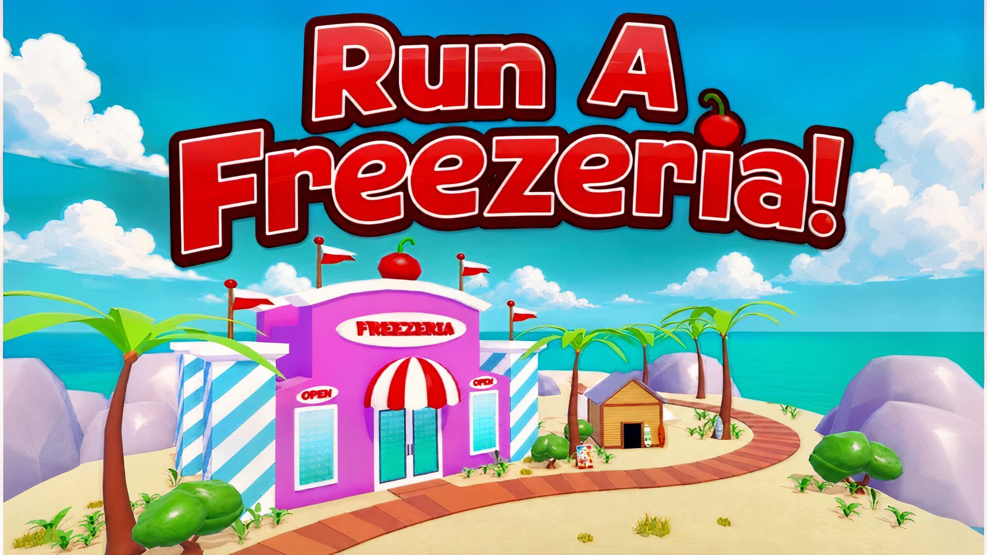 Run A Freezeria! new roblox game title screen with Freezeria in the background