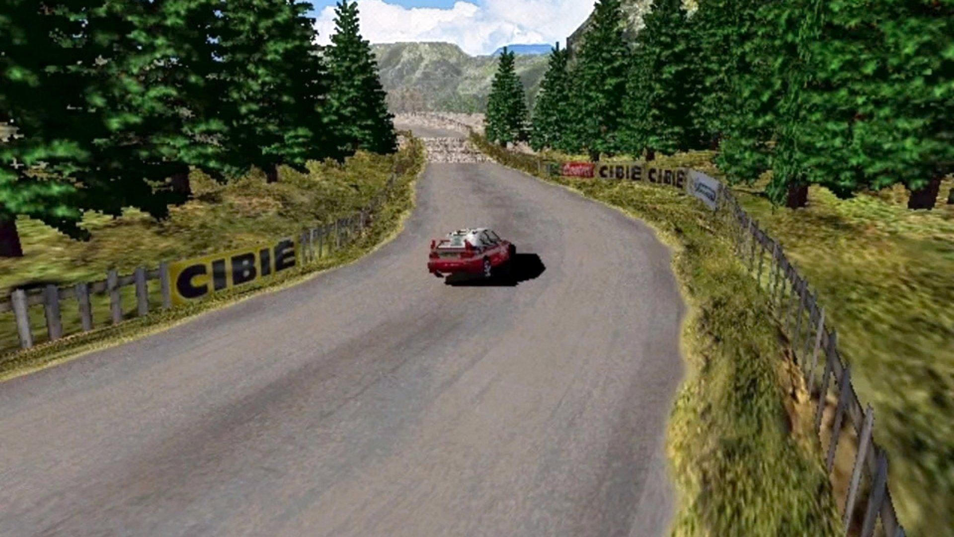 a race car drifting in sega rally 2 on the dreamcast.