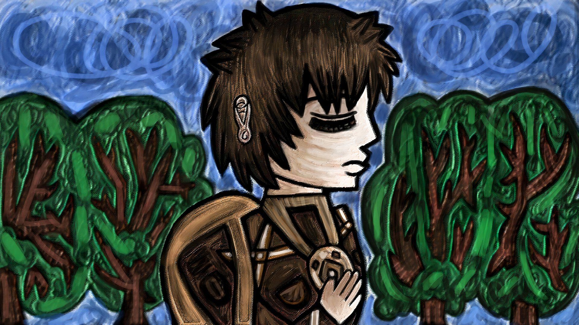shadows of memory 2 character with closed eyes in the forest.