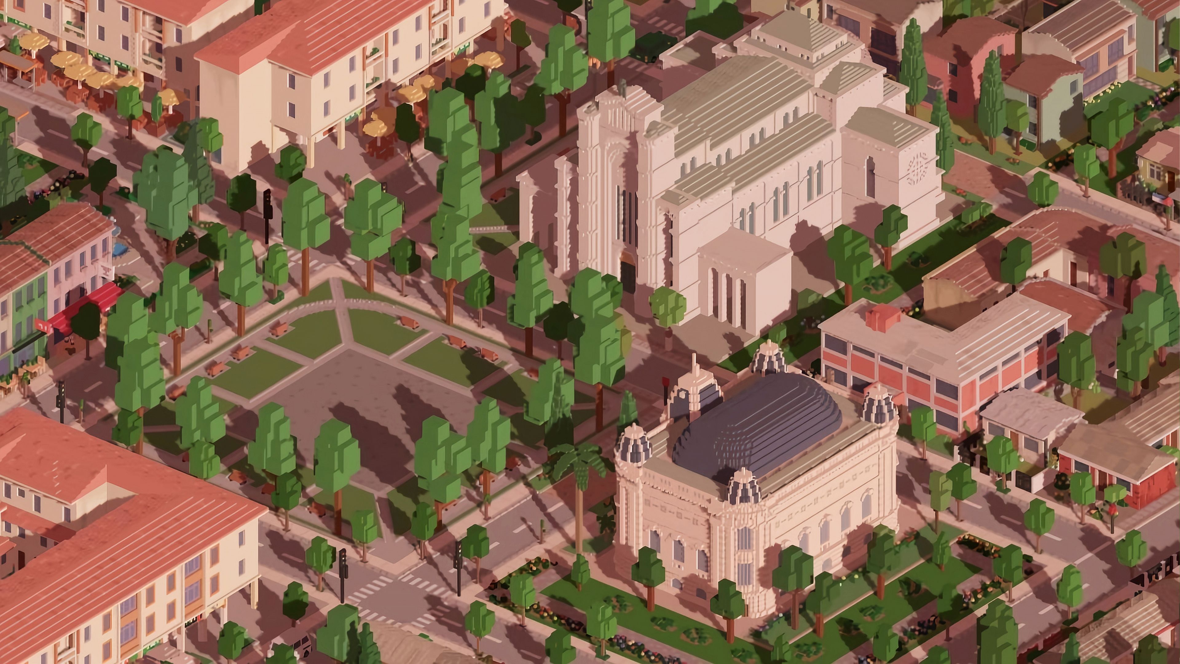 Shot of a park in twilight in Urbek City Builder