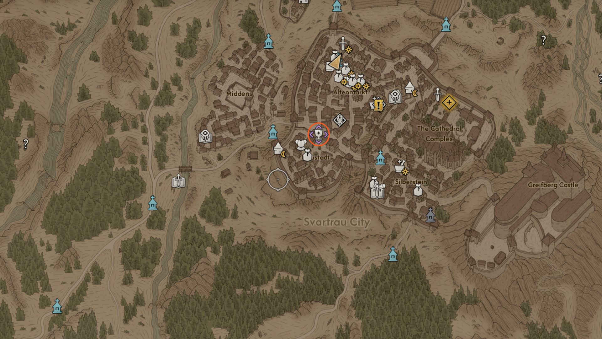 Silver Trader location on the map in The Blood of Dawnwalker