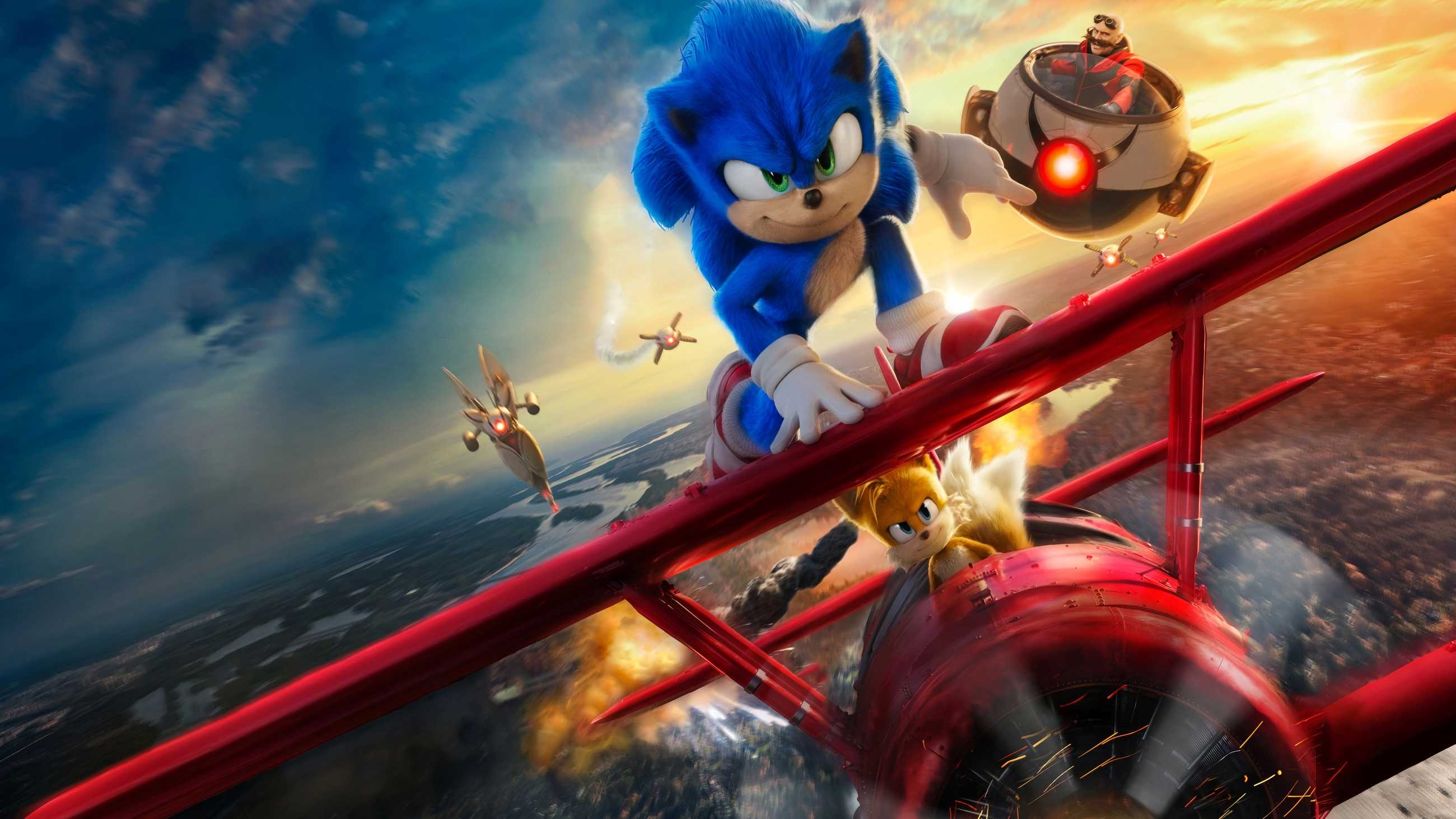 Sonic and Tails on a plane in the Sonic the Hedgehog 2 movie