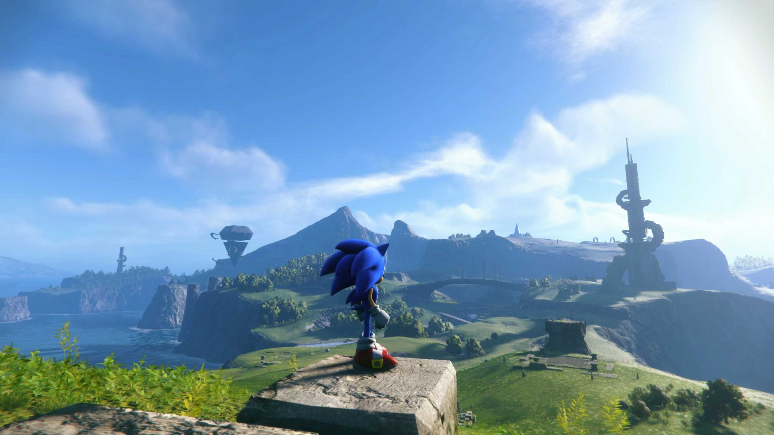 Sonic looking out at the landscape in Sonic Frontiers