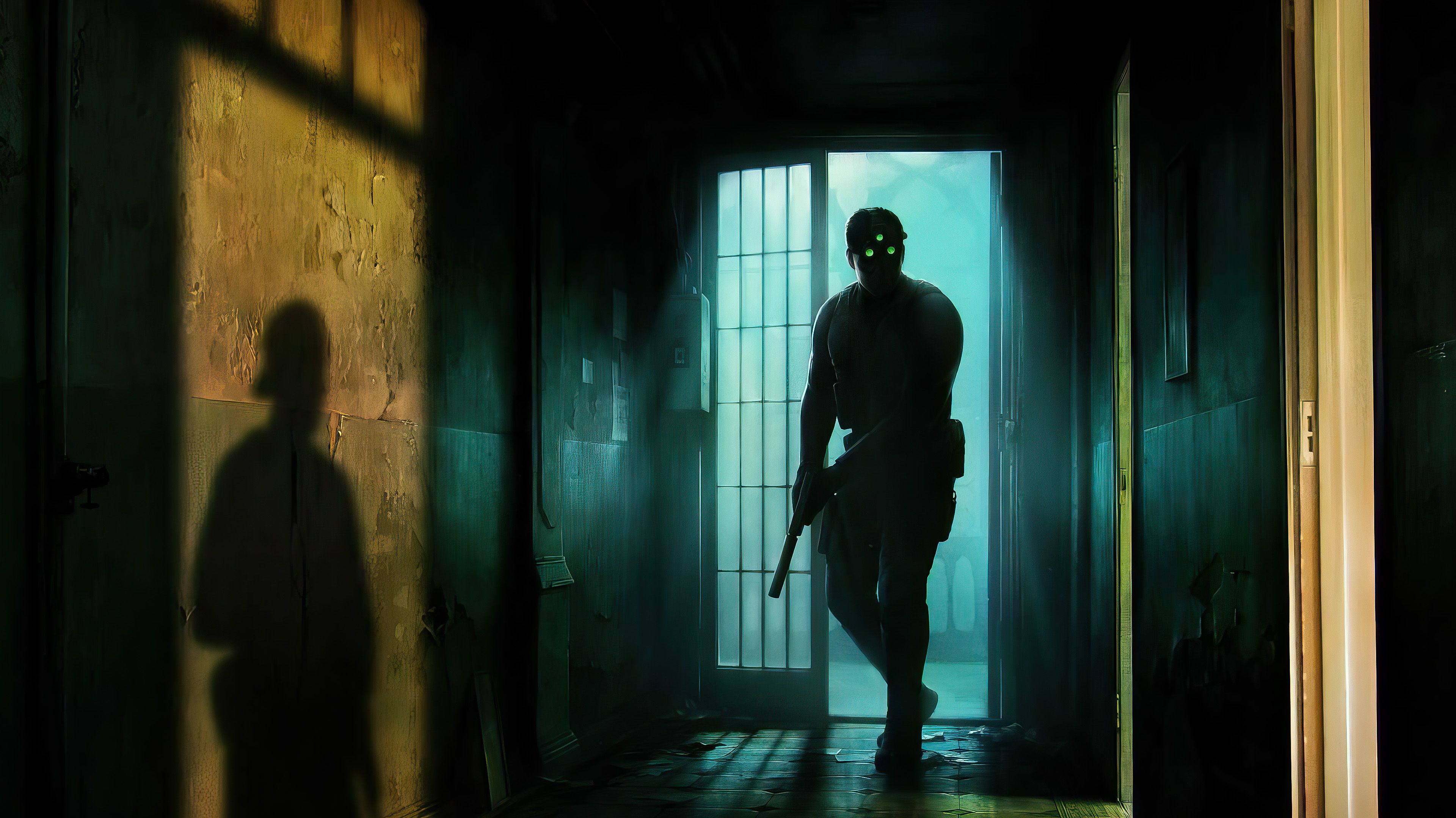Splinter Cell Remake Key Art with Sam Fisher in a hallway