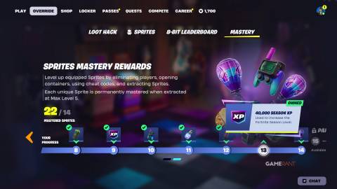 Sprite Mastery Rewards in Fortnite