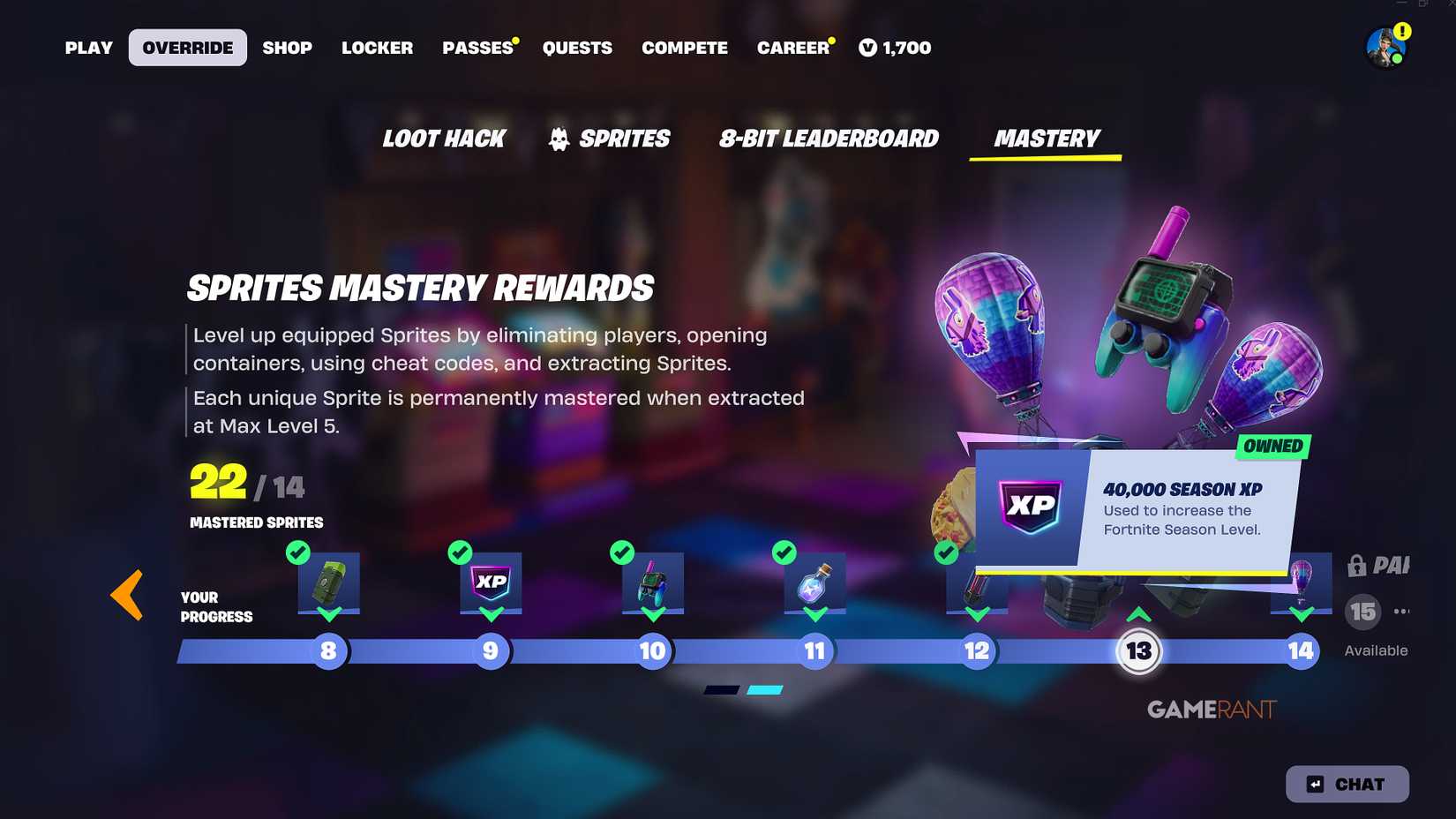Sprite Mastery Rewards in Fortnite