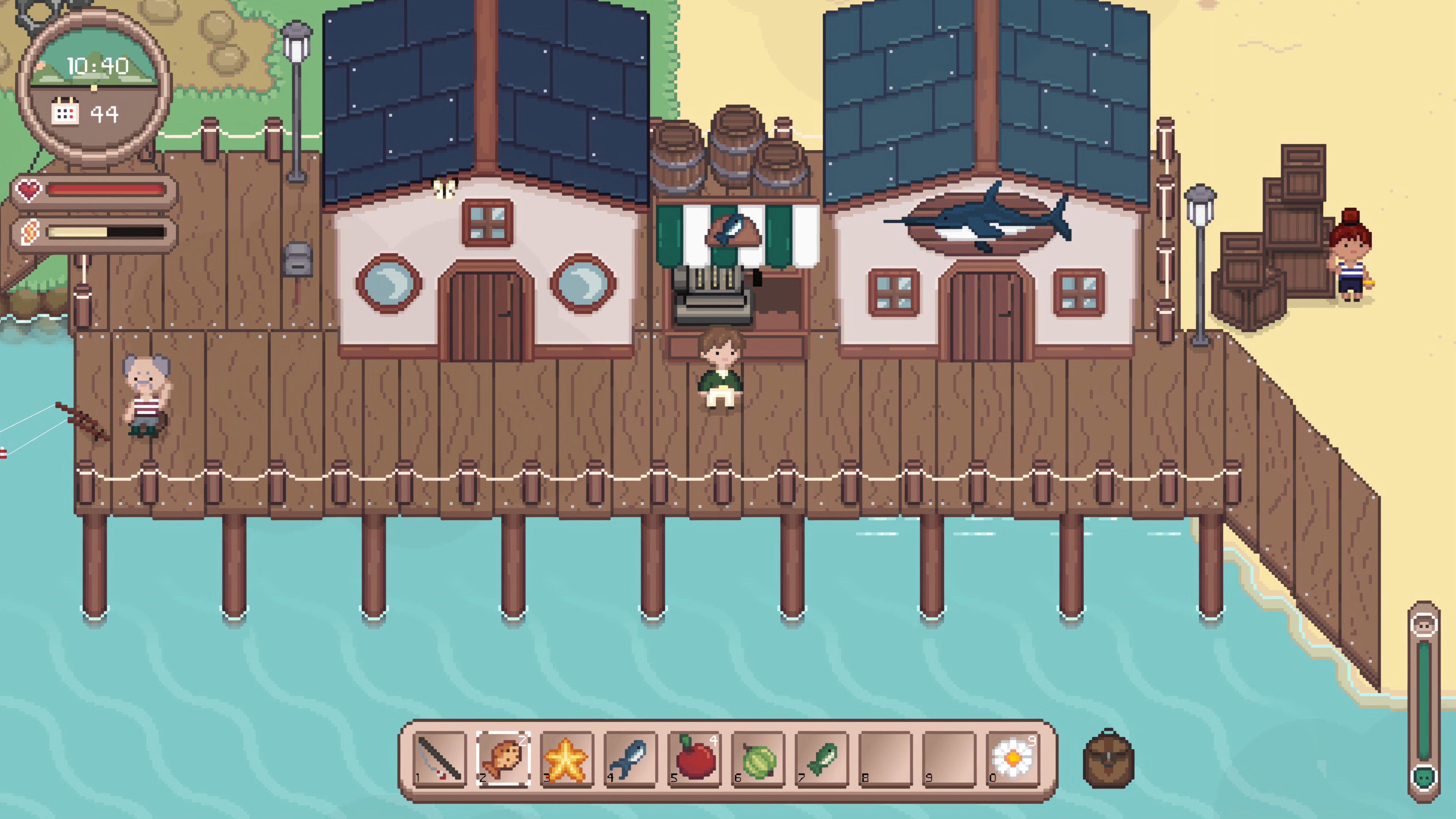 Standing on a dock in Shinehill]