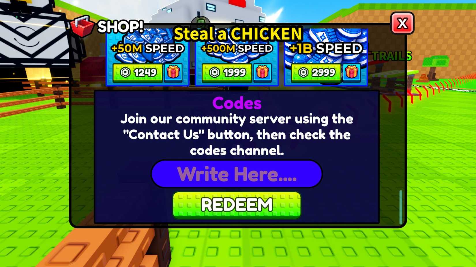 Steal a Chicken the codes tab