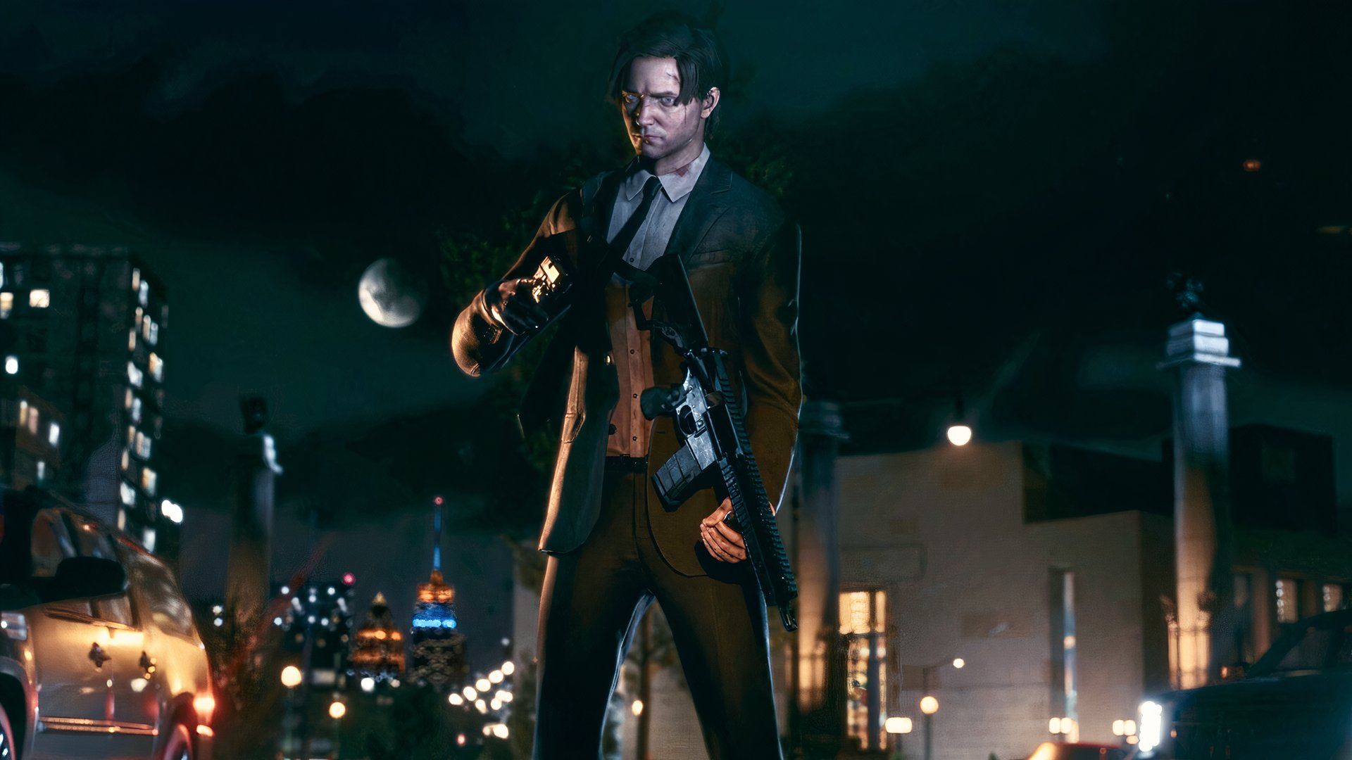 blackwood protagonist anton starring at the camera while holding a rifle.