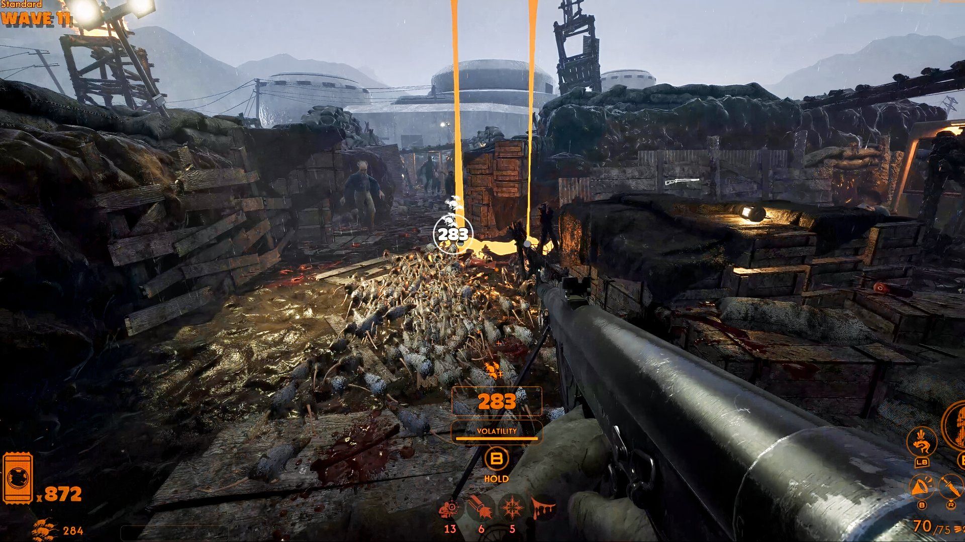 the protagonist in milo looking at the pile of rats eating zombies.