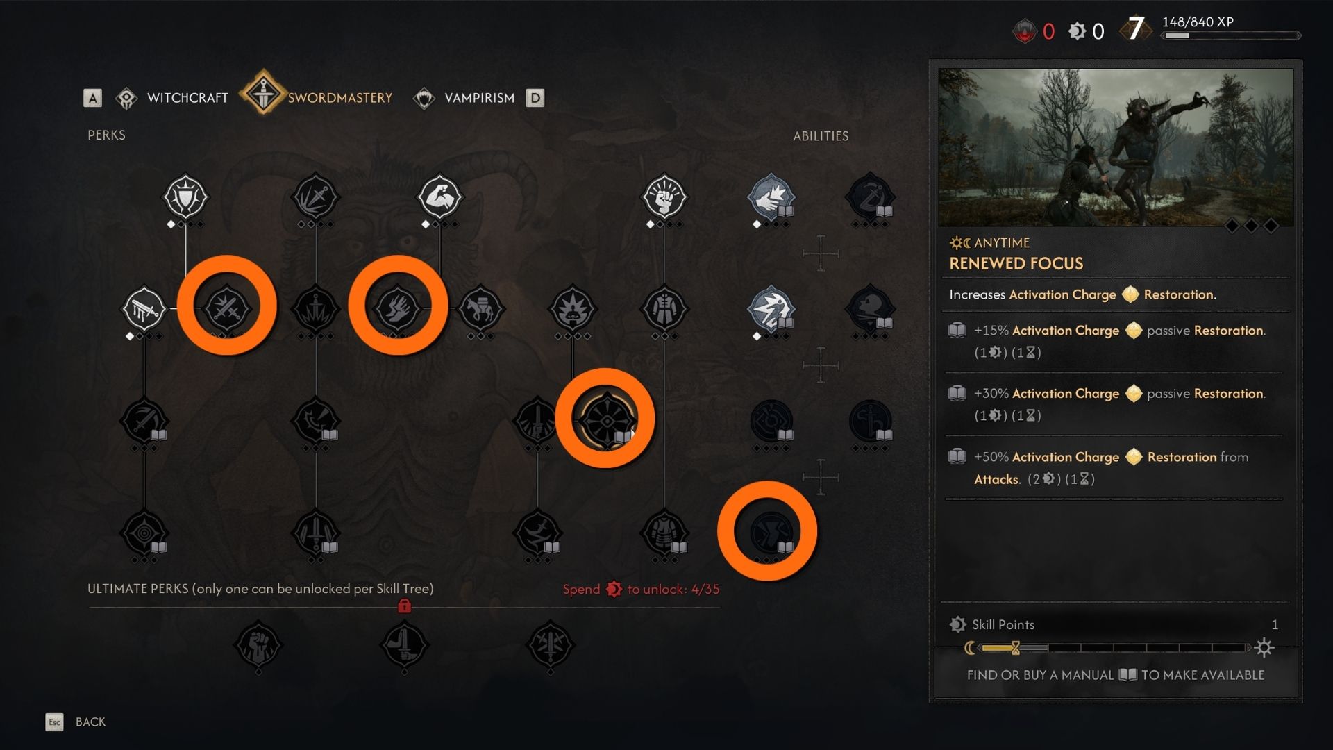 swordsmastery activation charge perks the blood of dawnwalker